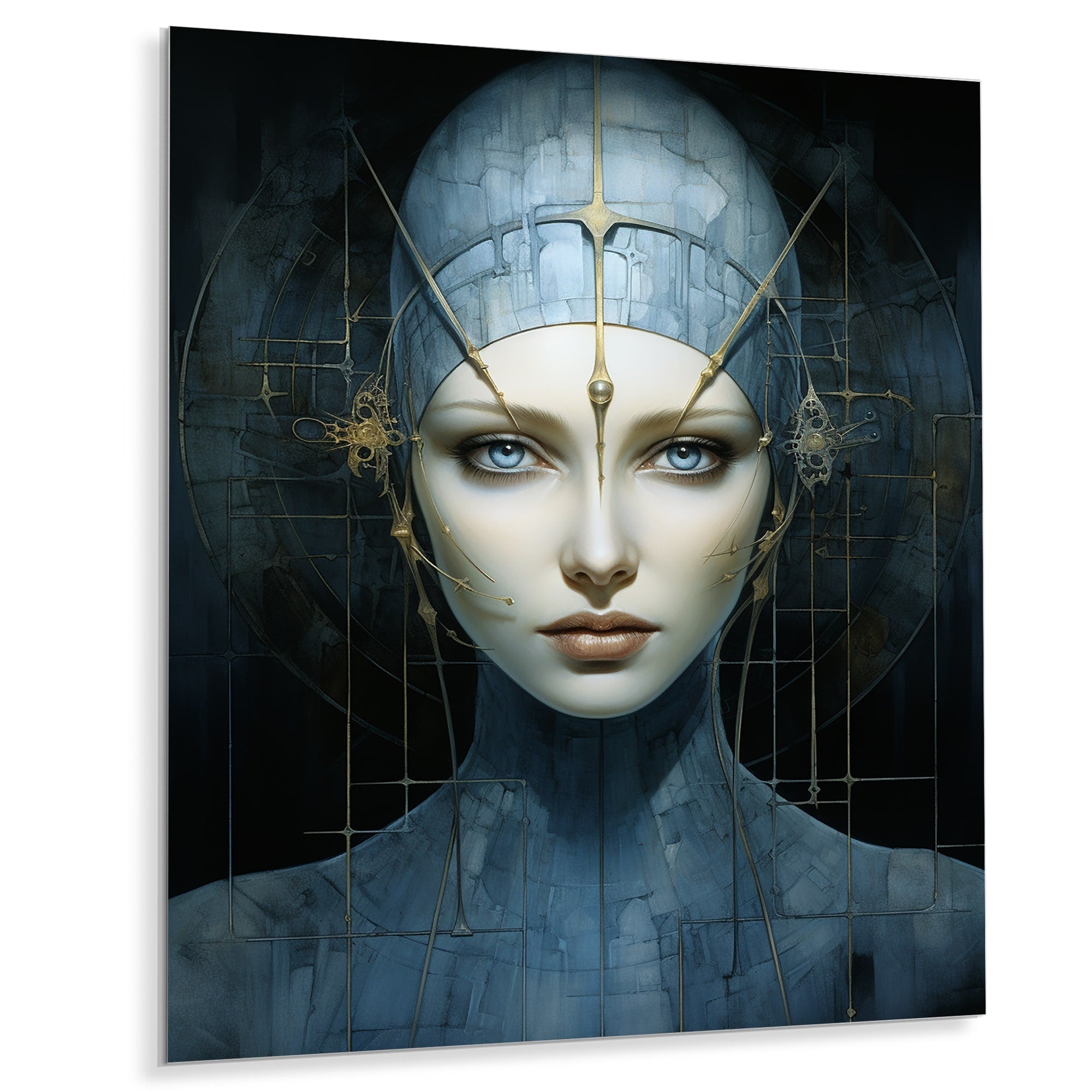 Designart Blue Gothic Woman Portrait Woman Pop Art Metal Wall Art - Blue Metal Wall Décor Modern Metal Art Work