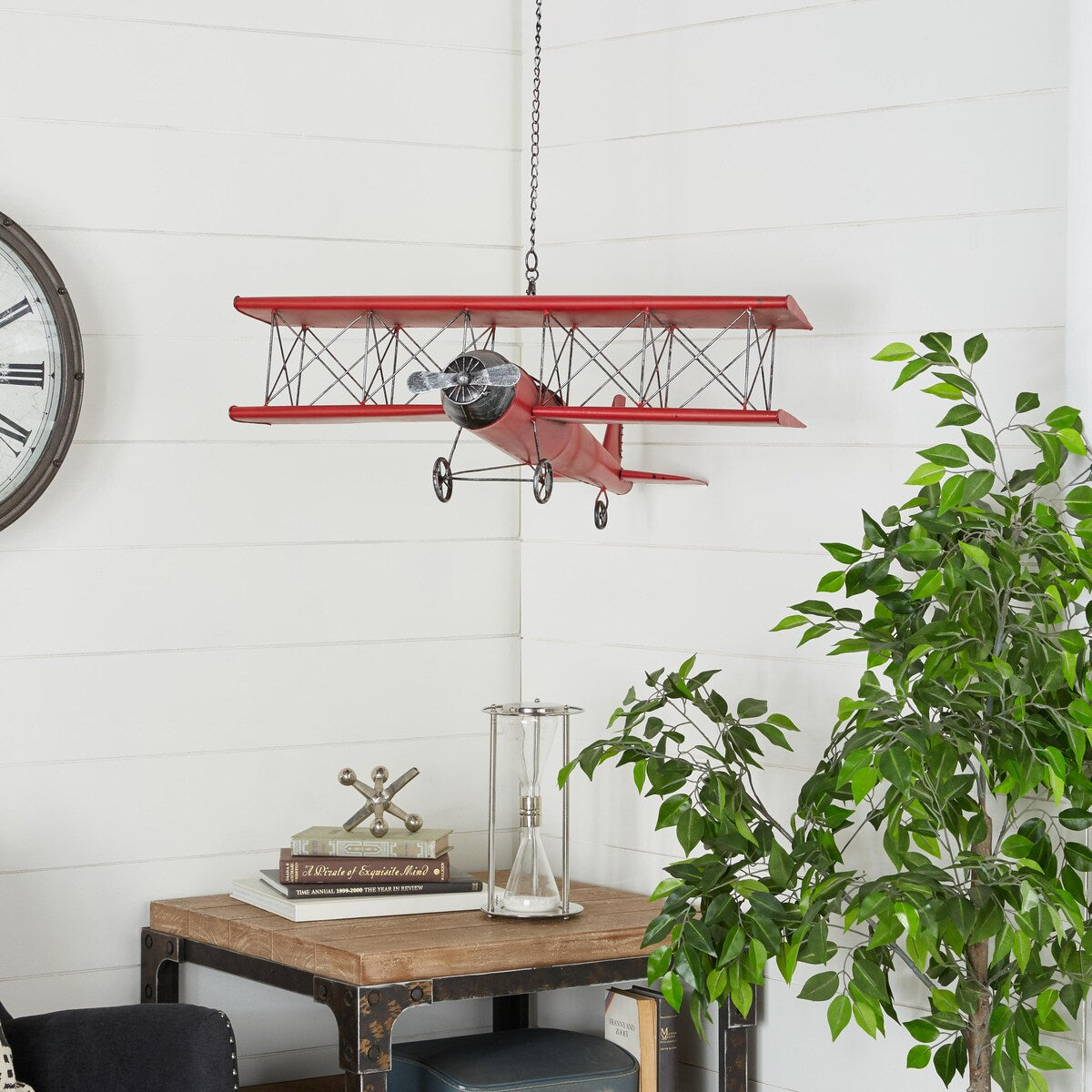 Metal Airplane Home Wall Decor with Chain Hanger - Red - Roche River Decor