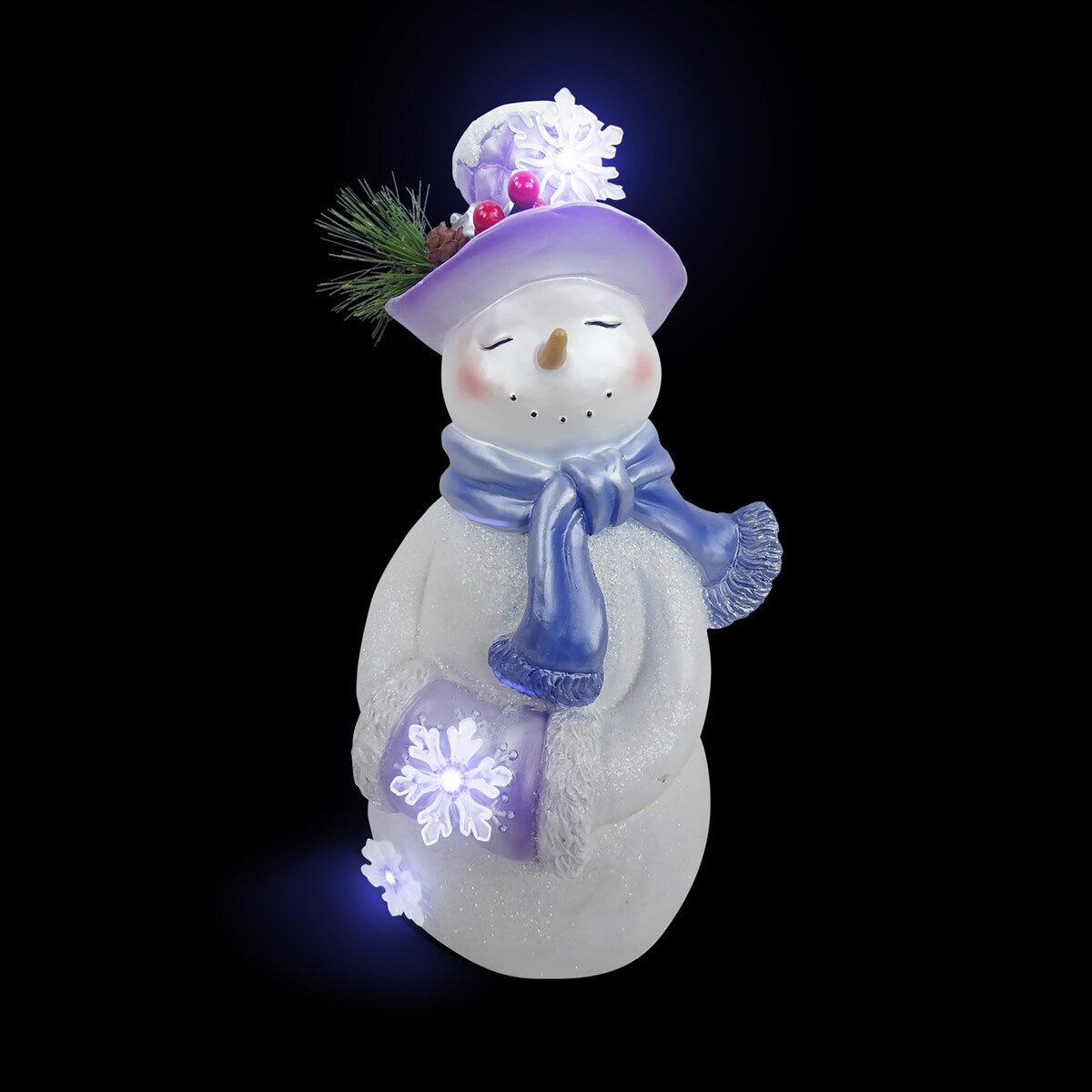 Lavender Winter Snowman Statue with Twinkle LED-SM - 14 H