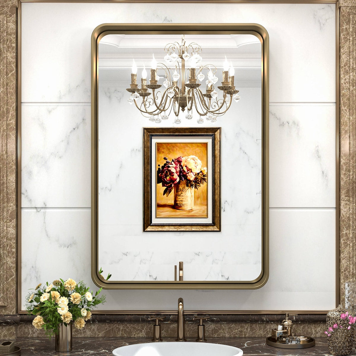 TETOTE Modern Metal Frame Wall Mounted Bathroom Vanity Mirror