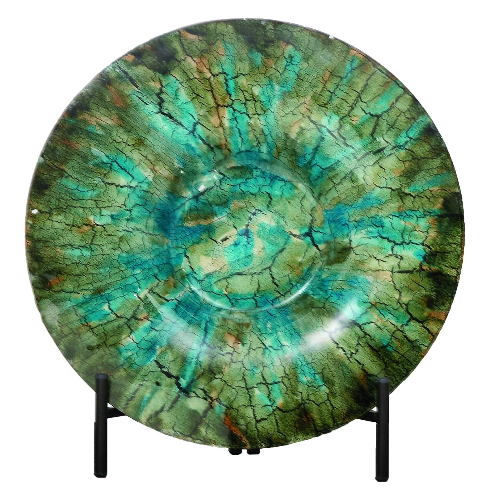 Shades of Green Glass Decorative Charger Plate and Stand