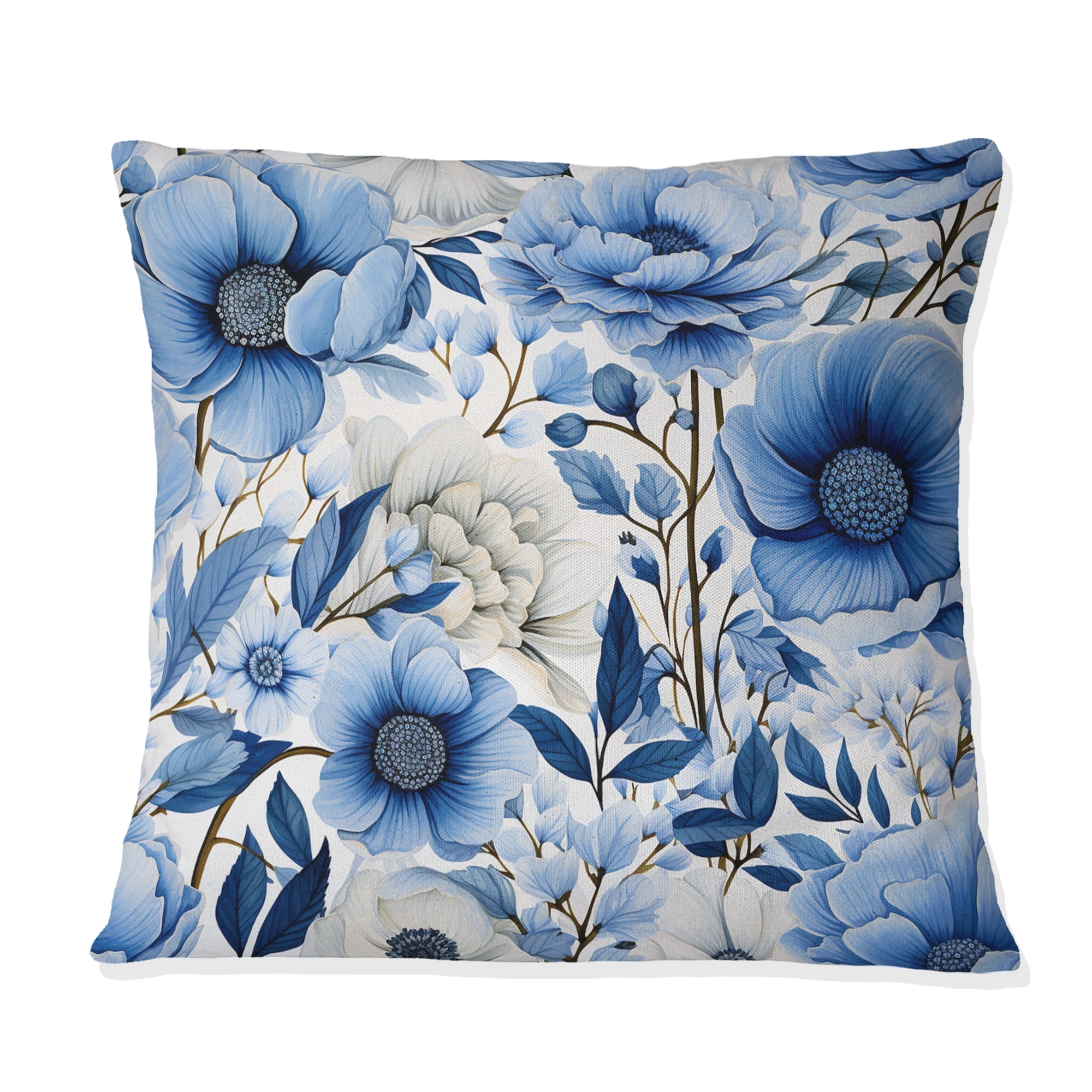 Designart Blue Watercolor Eccentric Floral Pattern I Floral Printed Throw Pillow