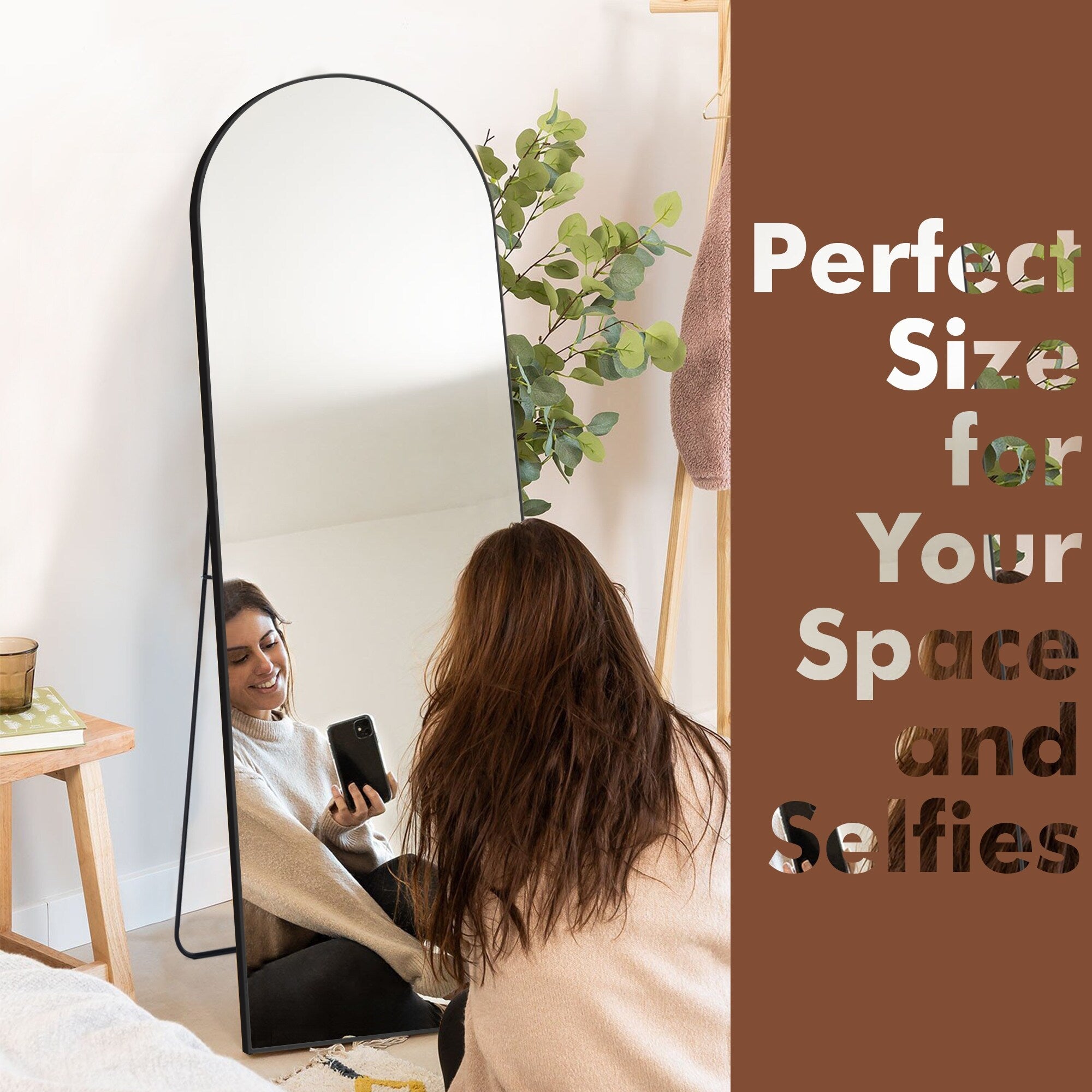 64x21Arch Full Length Floor Mirror with Stand Aluminum Alloy Frame,Wall-Mounted Mirror