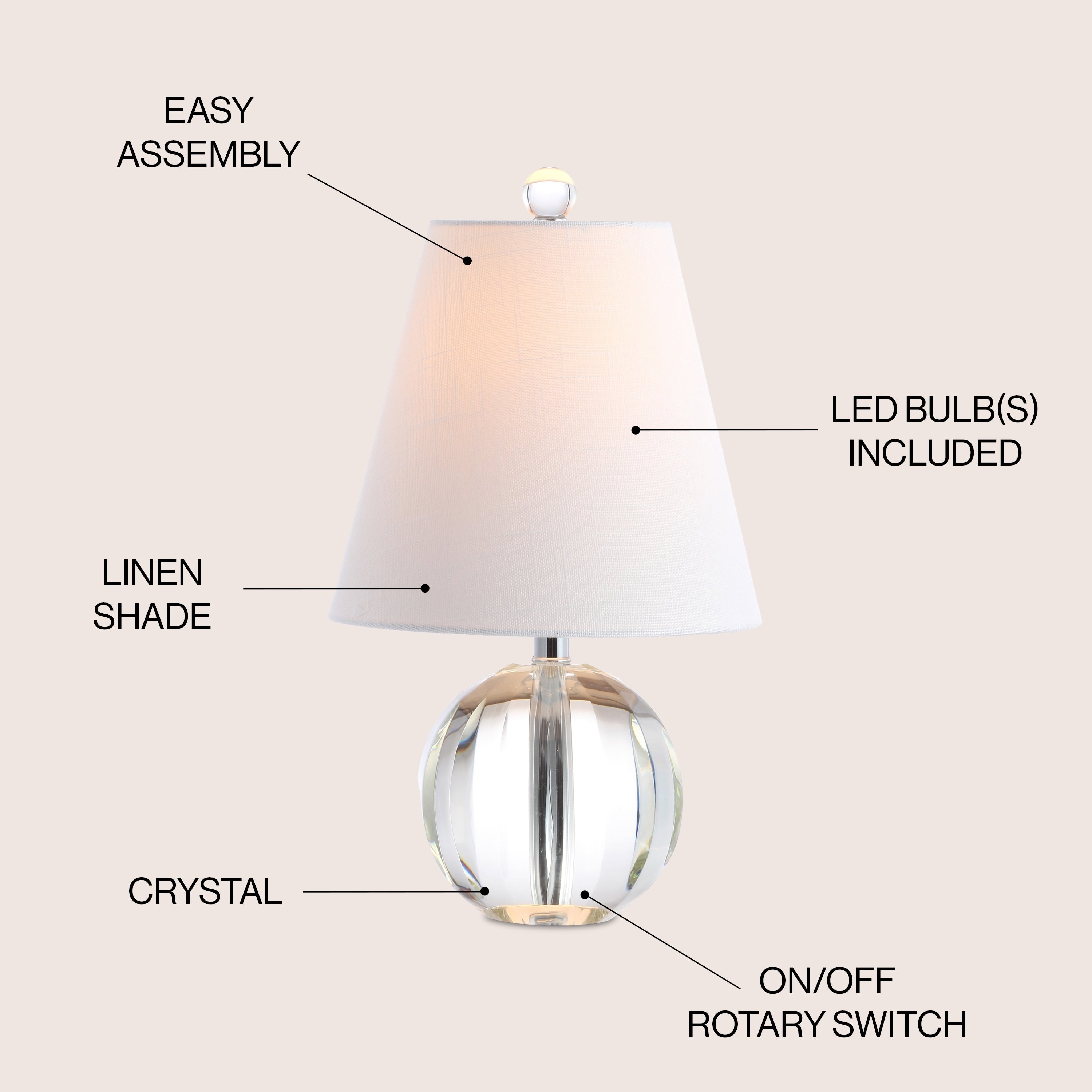 Wyman 16 Crystal Ball/Metal LED Table Lamp, Clear by JONATHAN Y