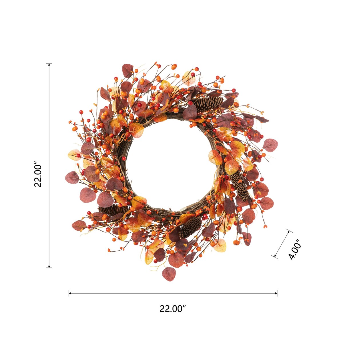 Glitzhome 22D Fall Eucalyptus Berry Wreath for Thanksgiving