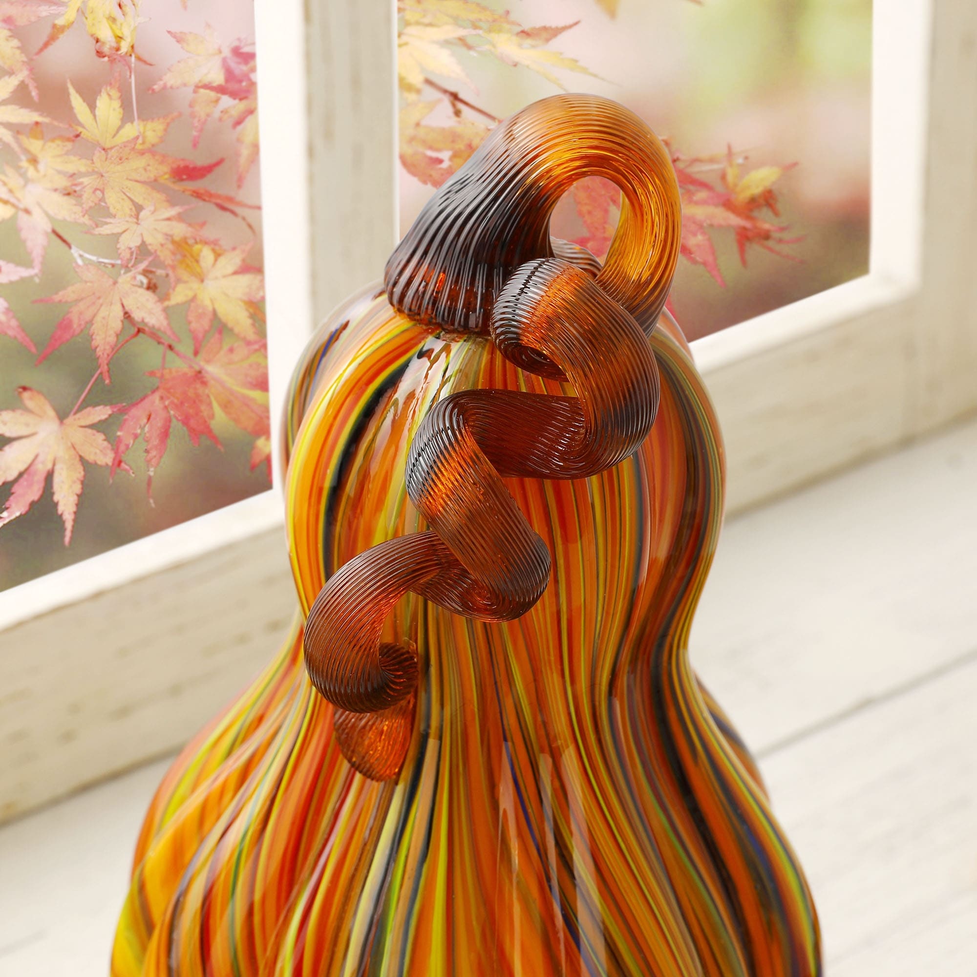 Glitzhome Handblown Multi Striped Fall Harvest Glass Pumpkins Thanksgiving Gift