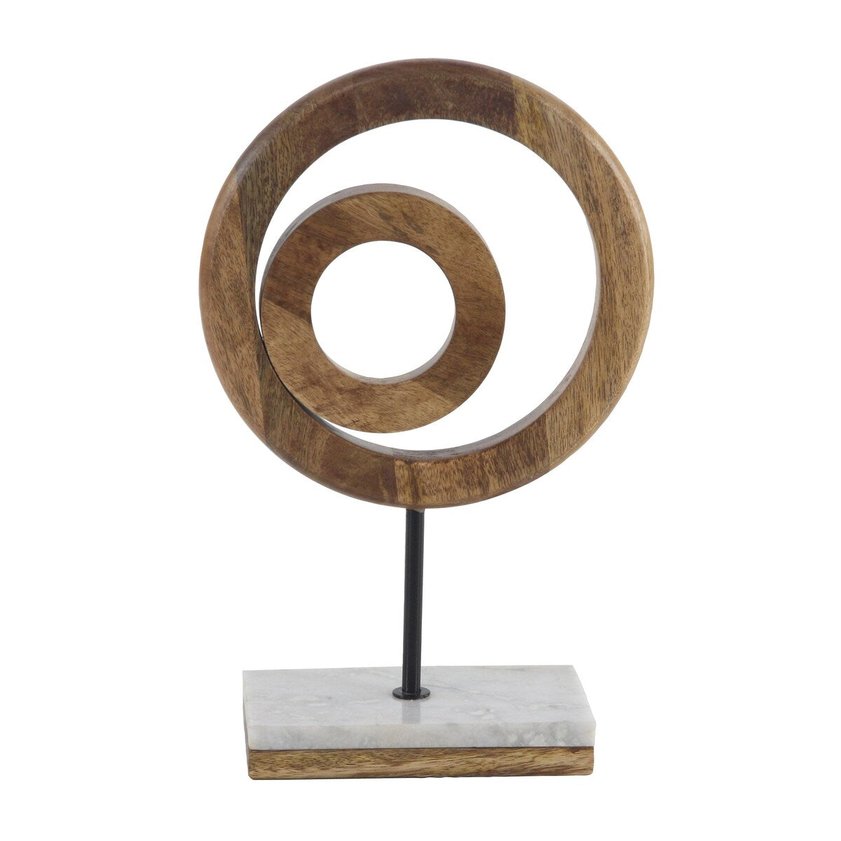 Mango Wood Geometric Circle Decorative Sculpture with Marble Stand - Brown - Roche River Decor