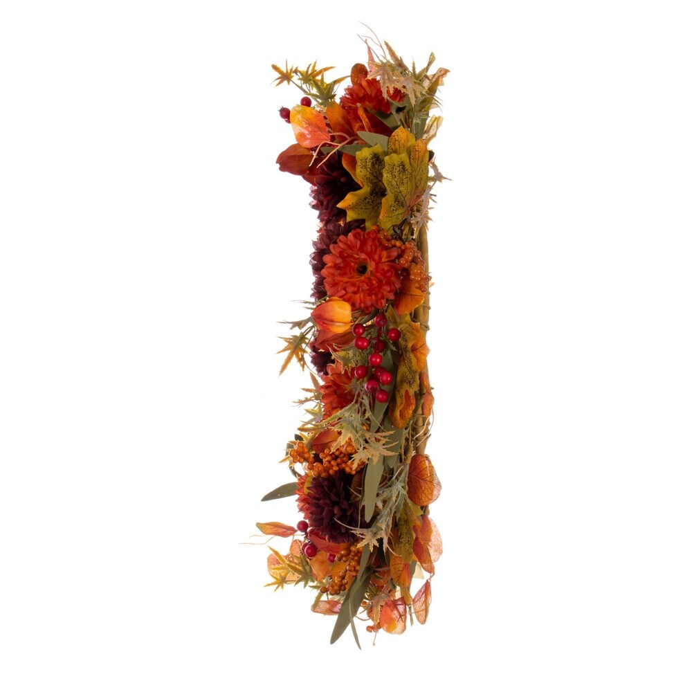 Vickerman 20 Orange and Burgundy Artificial Mixed Mum, Chinese Lantern, and Berry Wreath.