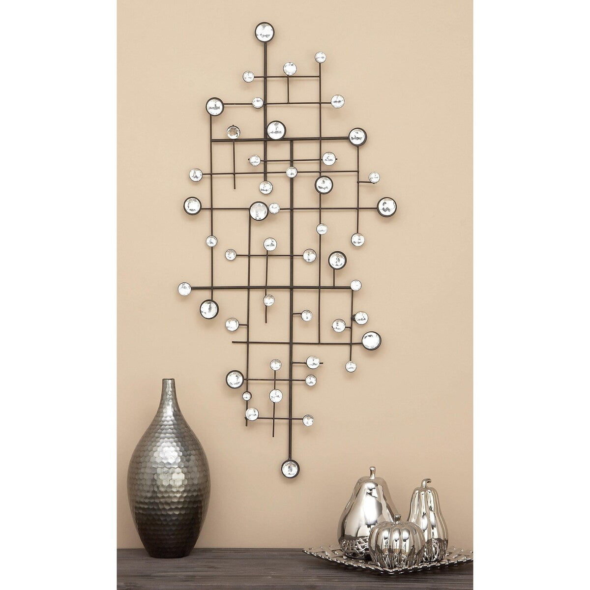 Metal Abstract Home Wall Decor with Crystal Embellishments - Silver - Roche River Decor