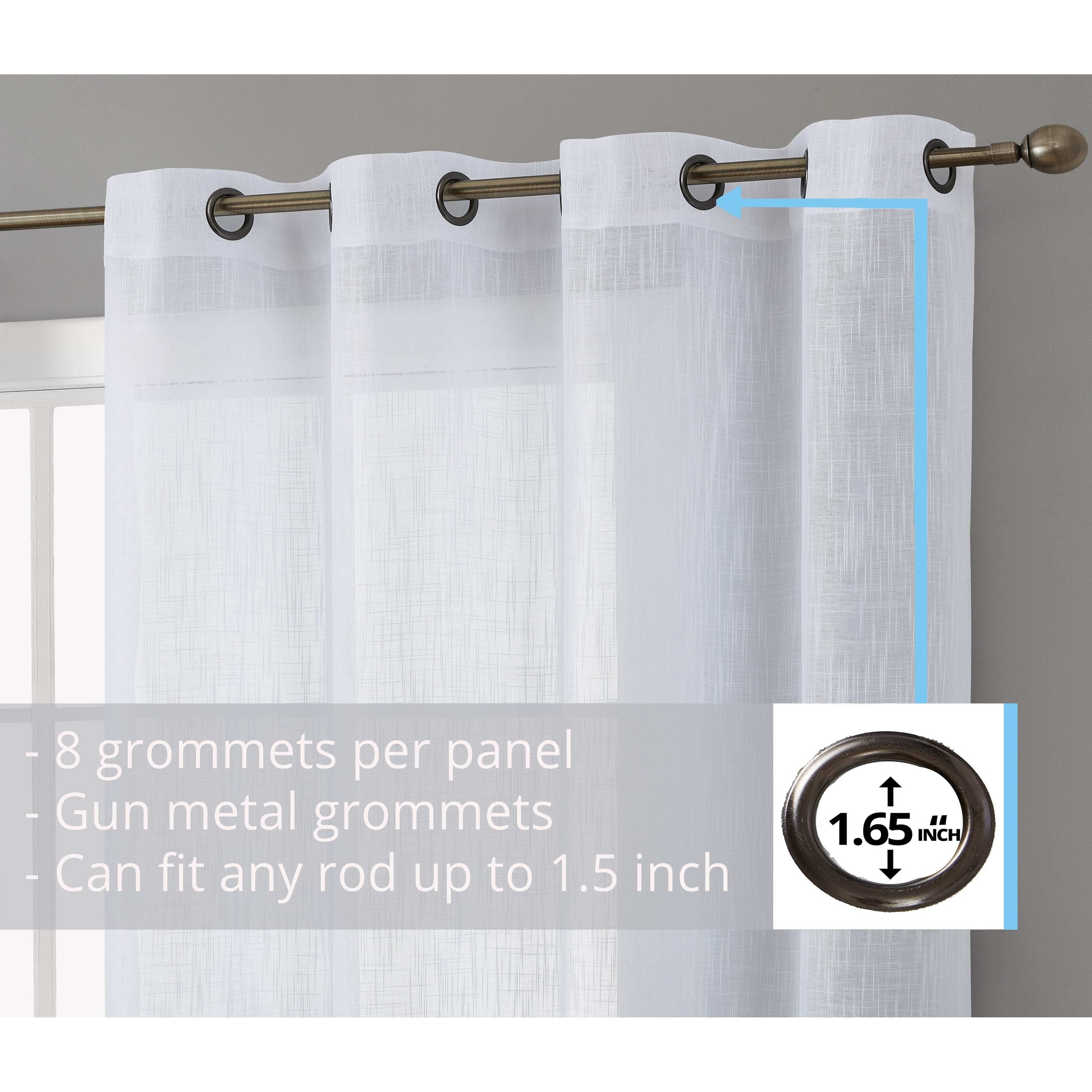 HLC.me Abbey Faux Linen Textured Semi Sheer Privacy Light Filtering Transparent Window Grommet Curtain Panels, Pair