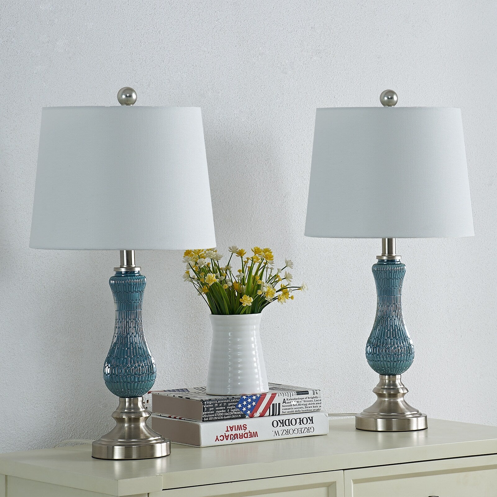 23 Light Blue Glass Table Lamp Set (Set of 2)