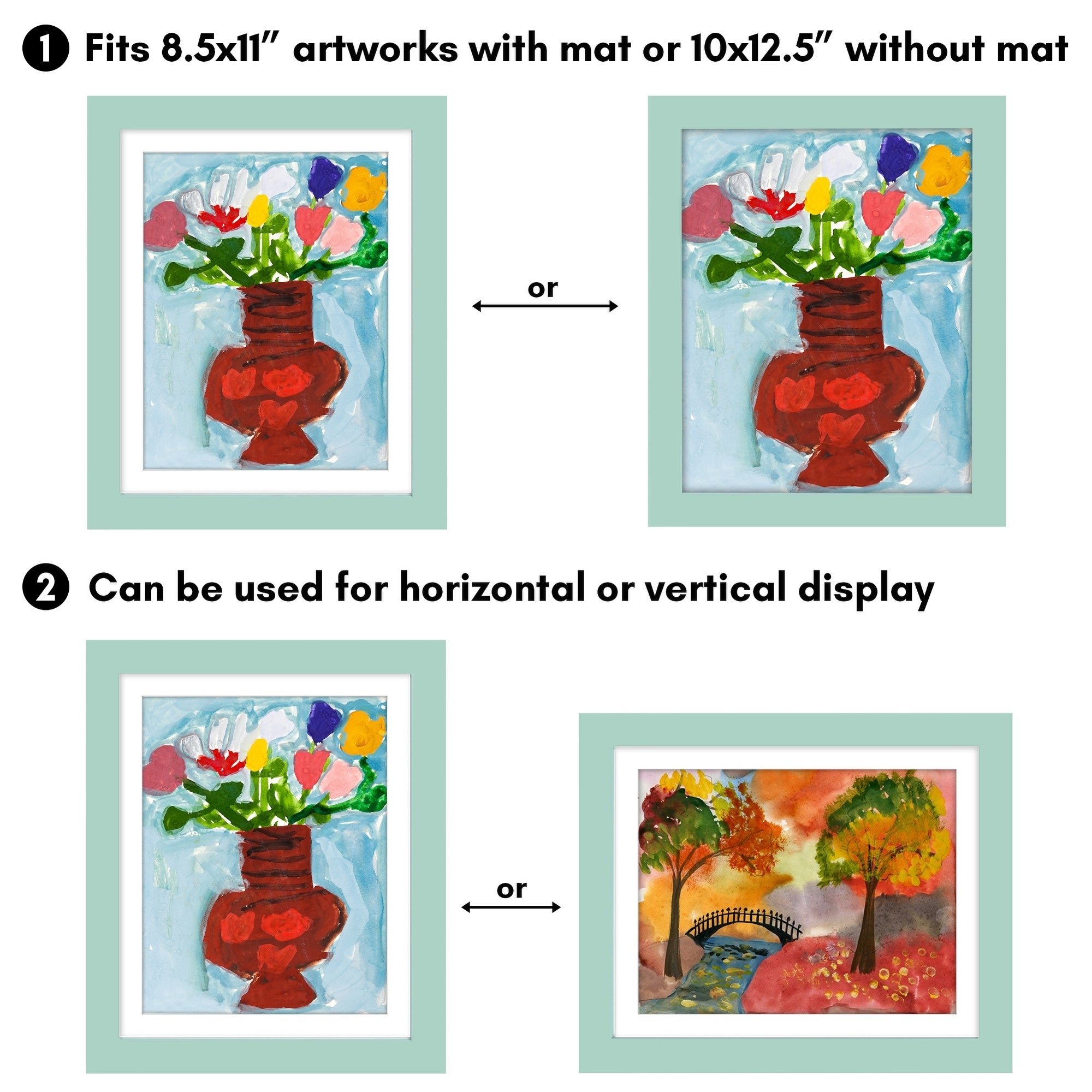 Americanflat 10x12.5 Front-loading Kids Art Frame with Mat