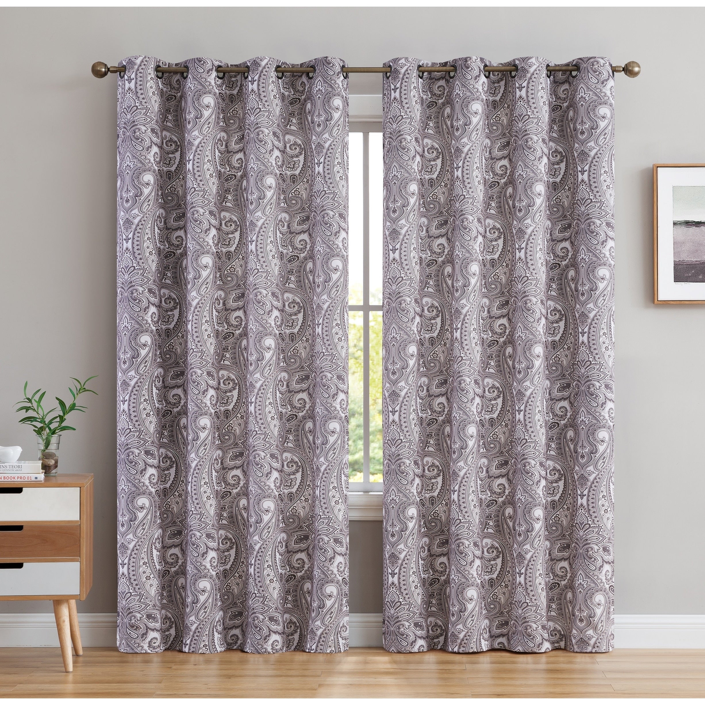 HLC.me Paris Paisley Print Energy Efficient Room Darkening Blackout Grommet Window Curtain Panels - Set of 2