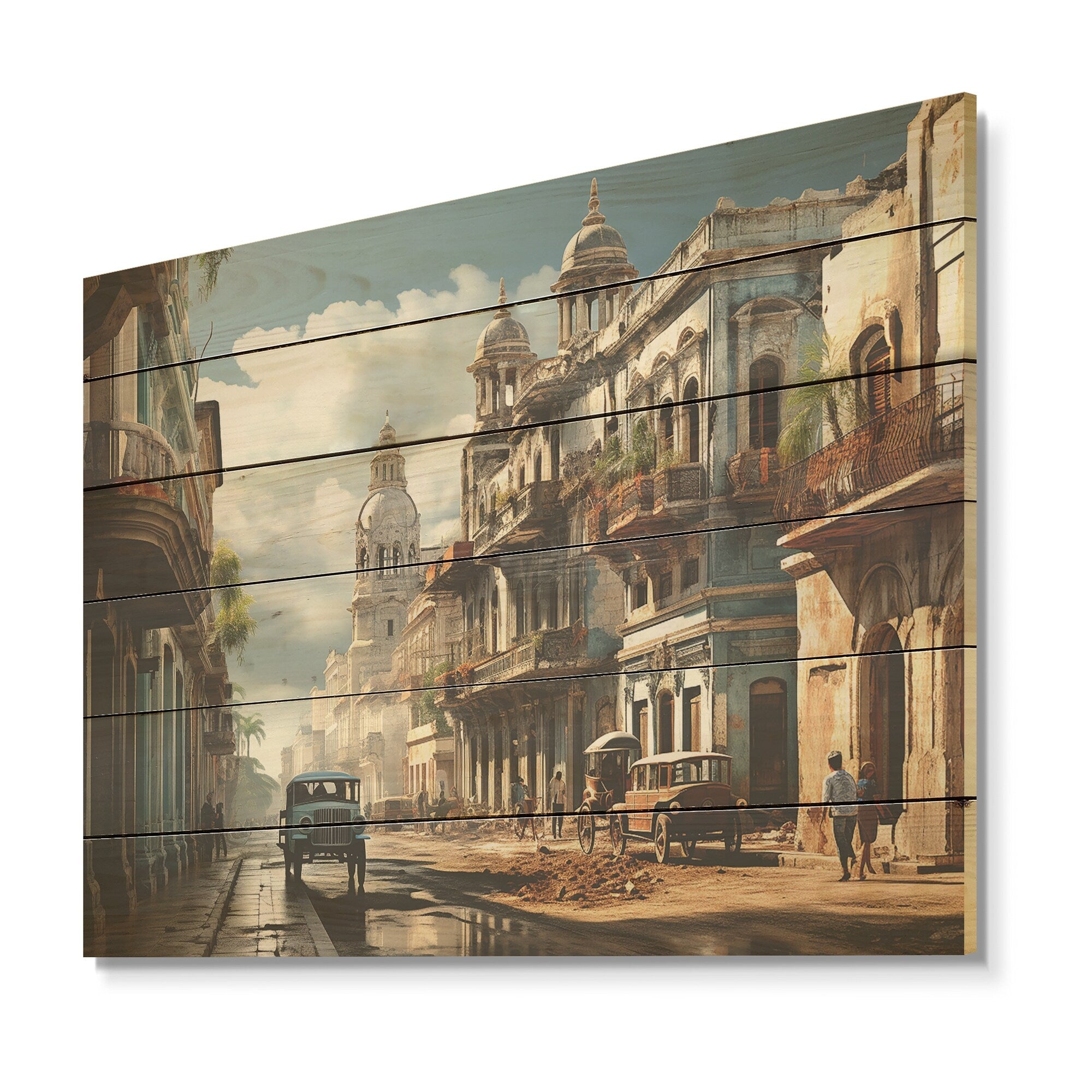 Designart Cuban Colonail Architecture Heritage Cuba Landscape Wood Wall Decor Beige Wood Panel On Natural Pine Wood