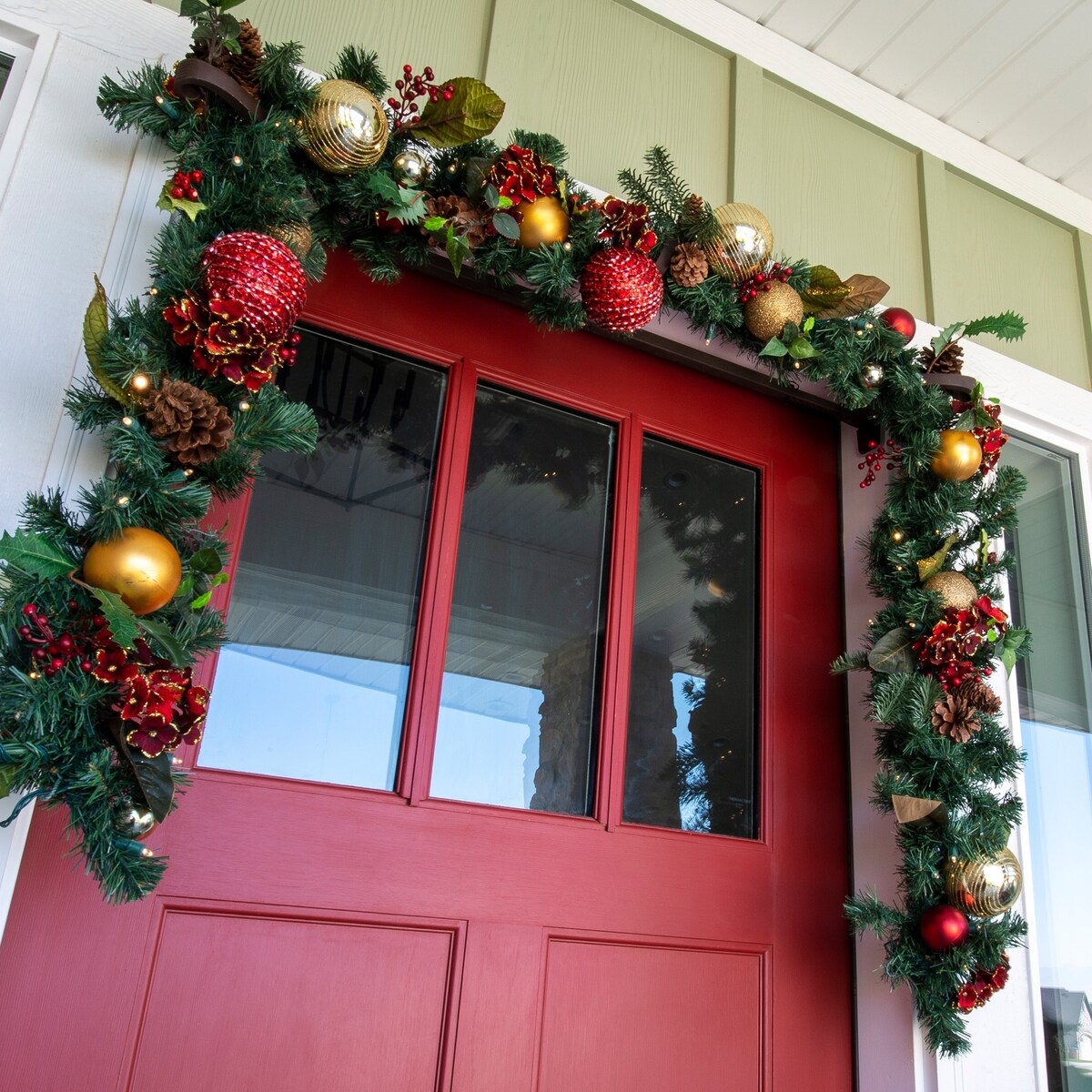 9 ft. Artificial Christmas Garland with Lights - Scarlet Hydrangea - Red