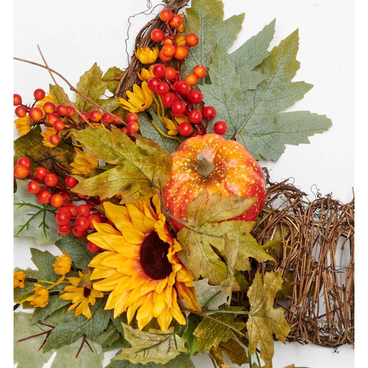 18 Fall Leaves Pumpkin Berries Cornucopia Wreath