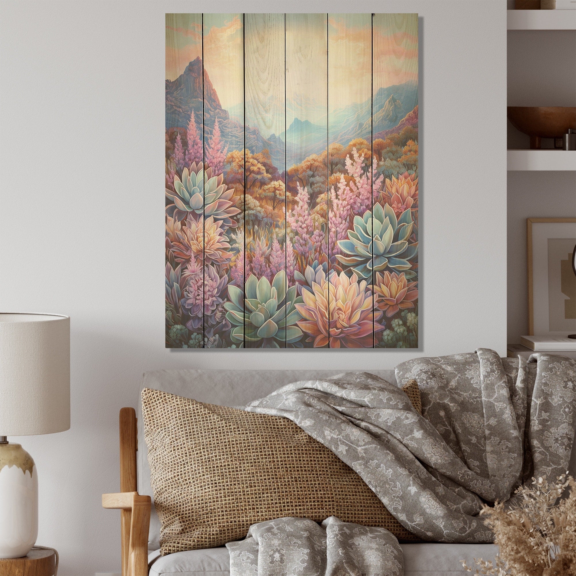 Designart Colorful Succulent Desert Charm I Succulent Wood Wall Decor - Traditional Wood Panel On Natural Pine Wood