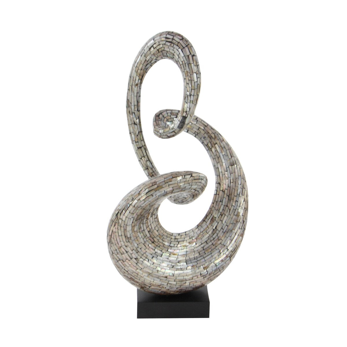 Mother of Pearl Shell Abstract Swirl Decorative Sculpture with Black Base - Gray - Roche River Decor