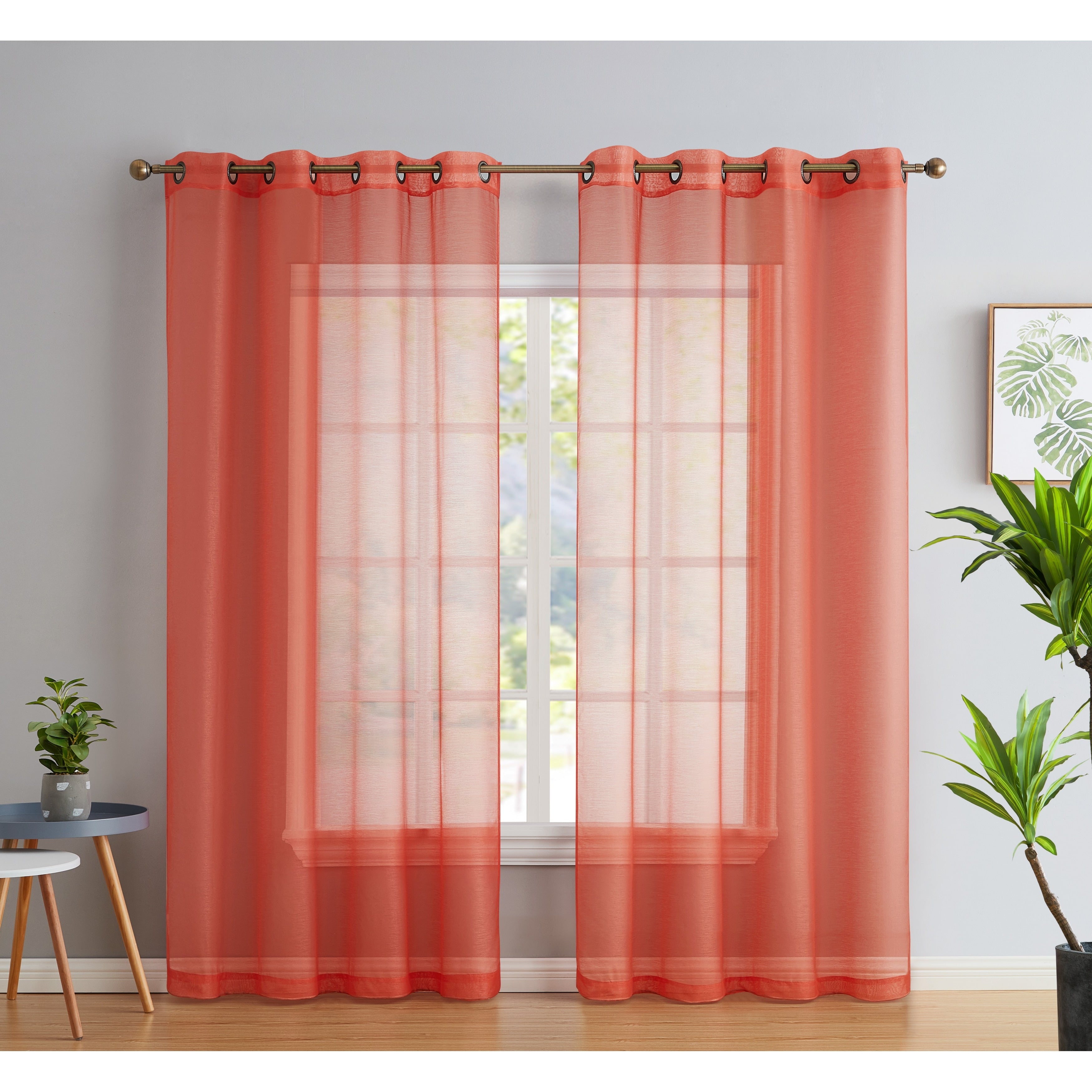 HLC.me 2 Piece Semi Sheer Voile Window Curtain Drapes Grommet Top Panels Bedroom, Living Room - Set of 2 panels