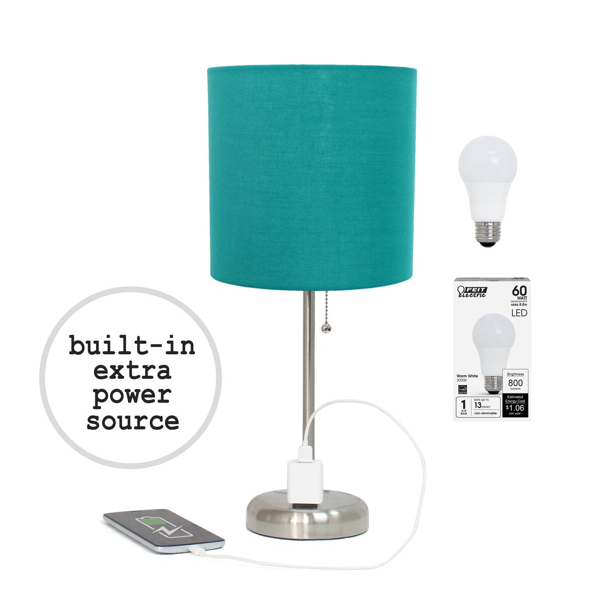 Simple Designs 9.5 Desk Lamp with Charging Outlet and LED Bulb Included - 19.50