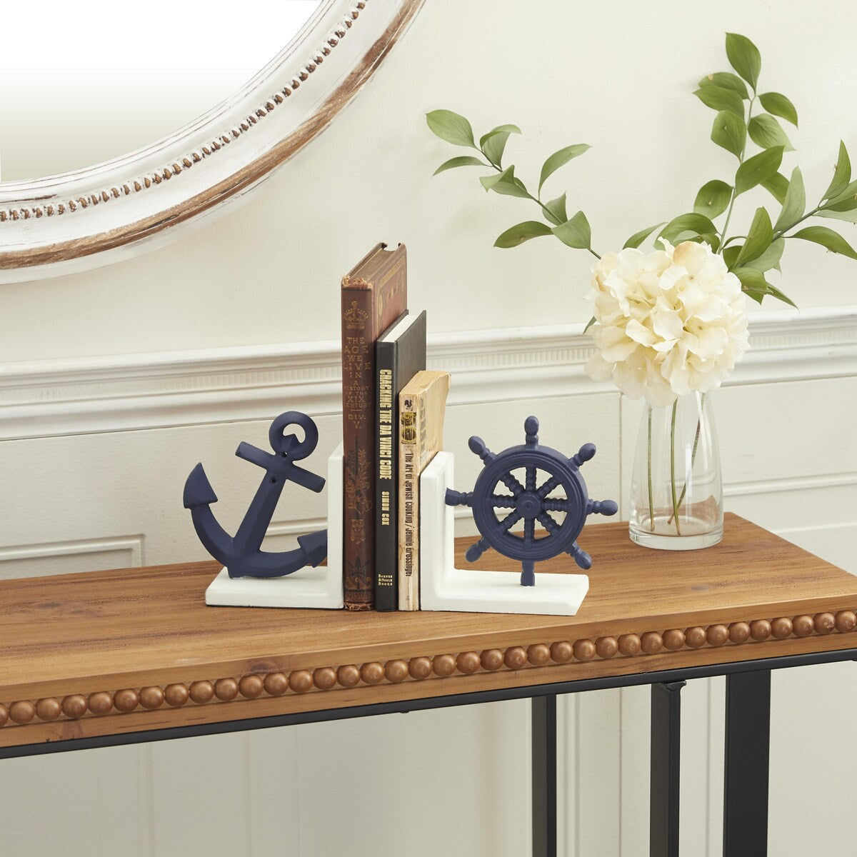 Metal Anchor and Ship Wheel Decorative Bookends - Set of 2 Blue - Roche River Decor