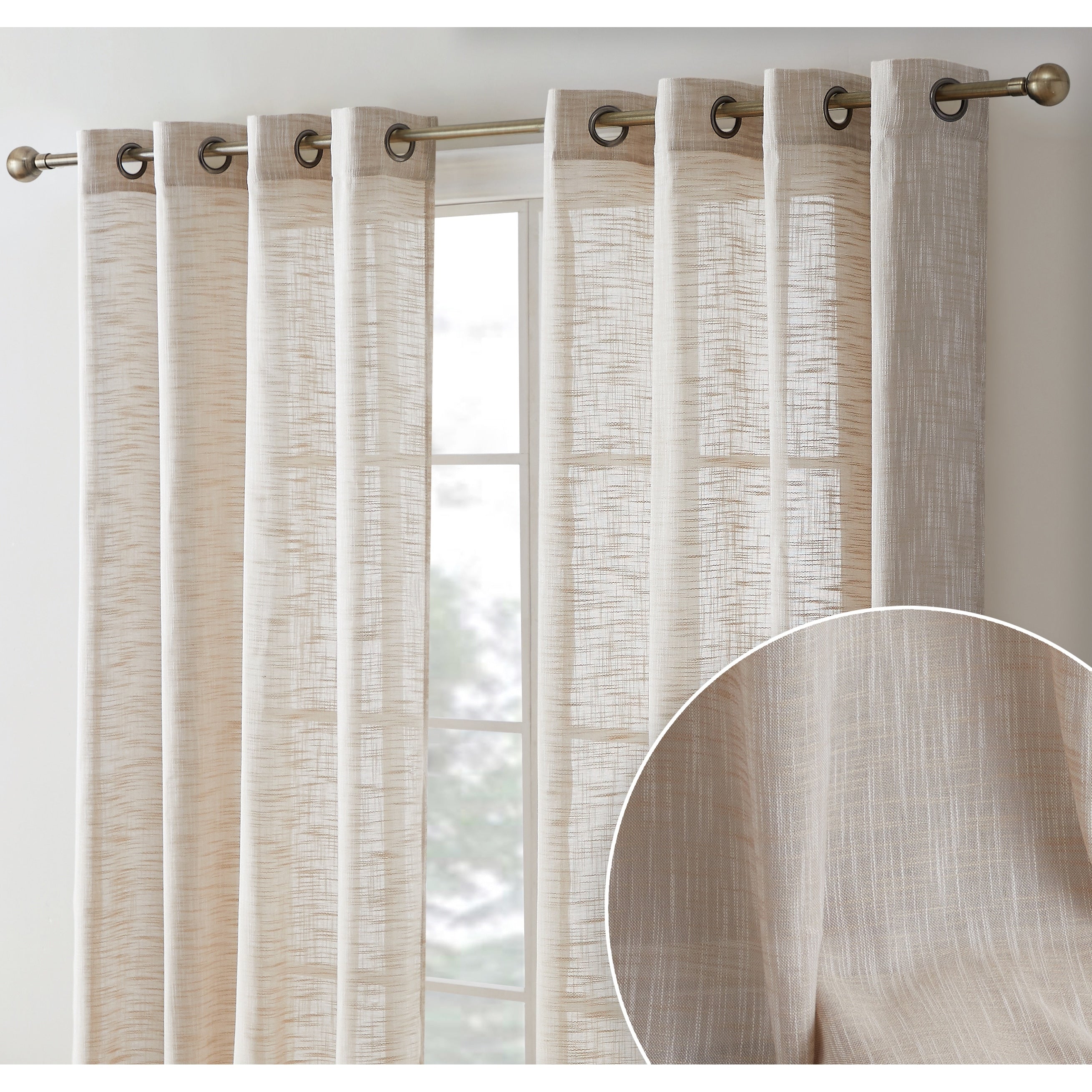 HLC.me Madison Faux Linen Textured Sheer Privacy Sun Light Filtering Window Grommet Thick Curtains Panels, Set of 2