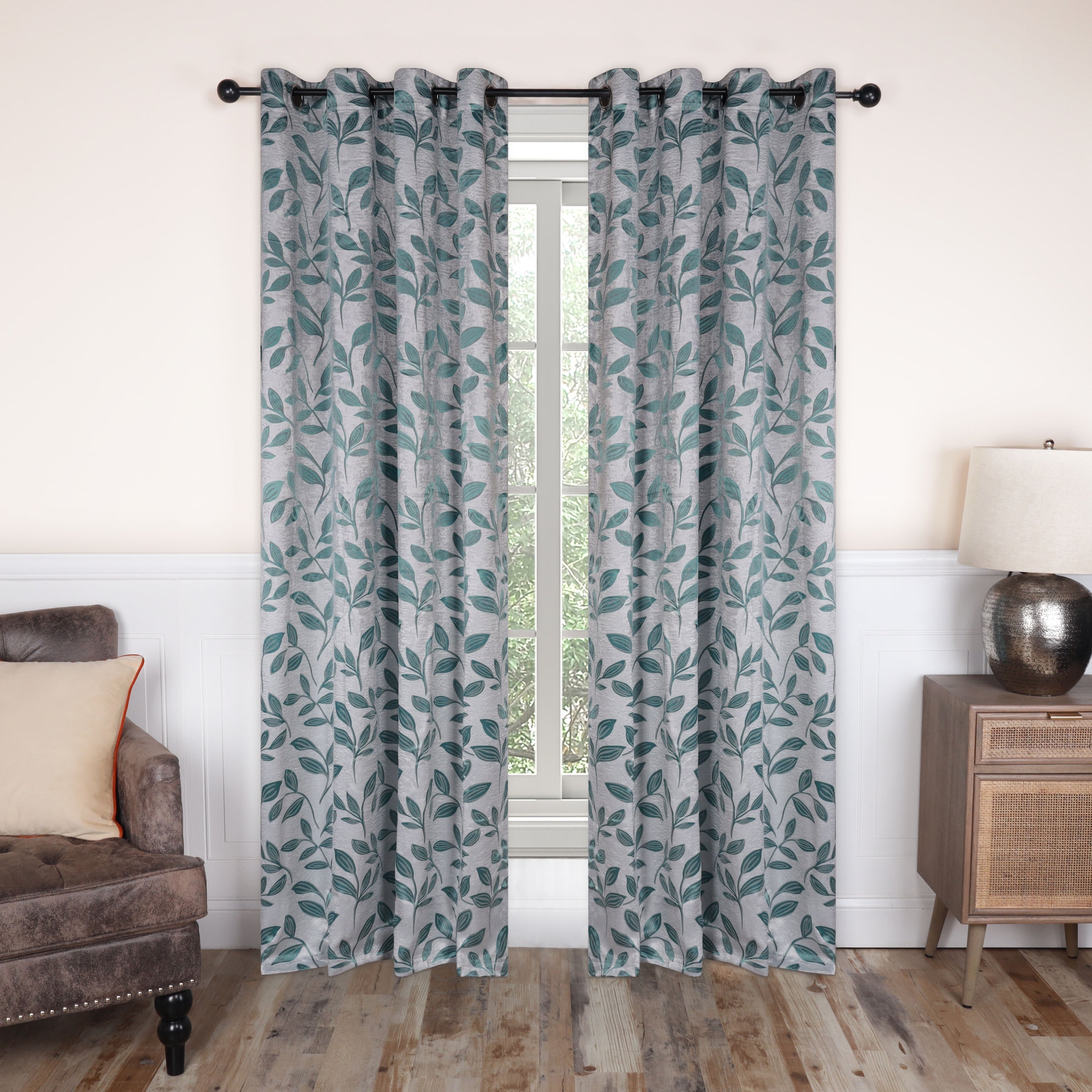 Superior Modern Bohemian Leaves Room Darkening Blackout Curtains, Rod Pocket or Grommets, Set of 2