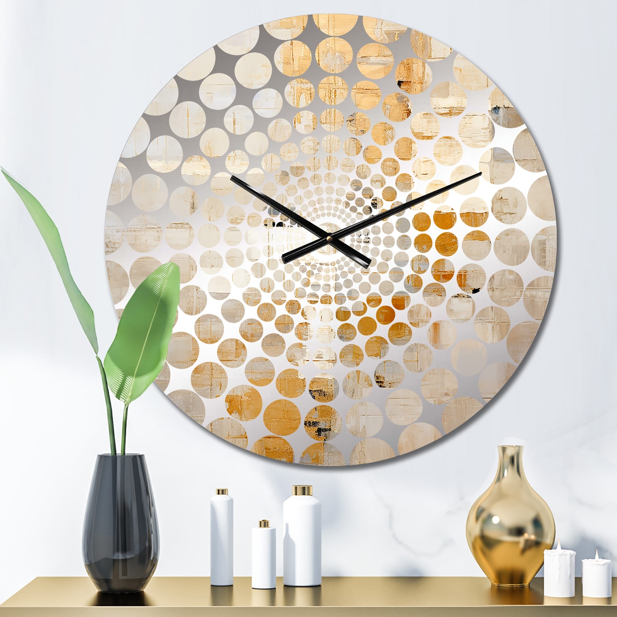 Designart Beige And Gold Dream Collage Beige Abstract Shapes Clocks Modern Wall Clocks For Living Room Décor