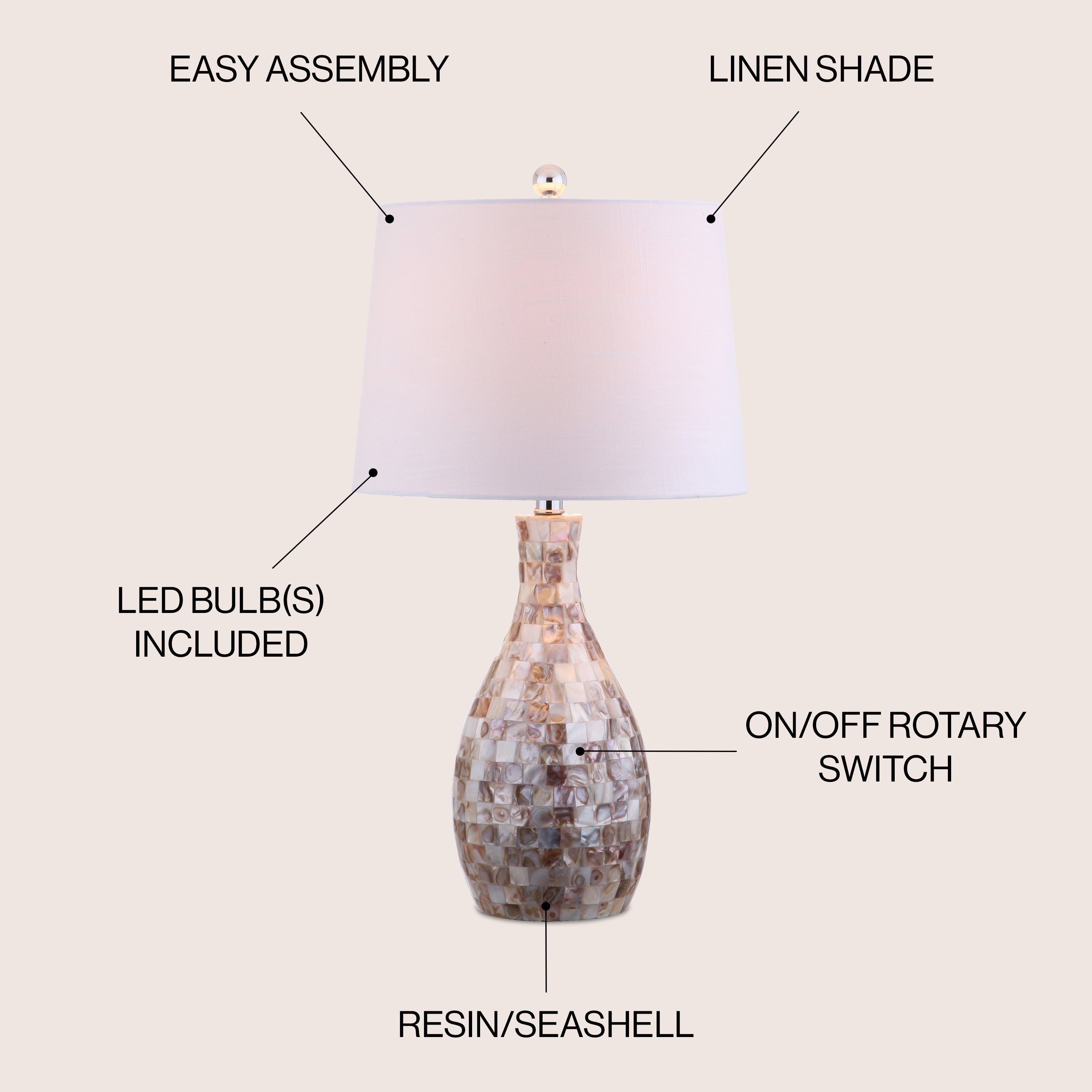 Zuri 26.5 Seashell LED Table Lamp, Ivory/Beige by JONATHAN Y