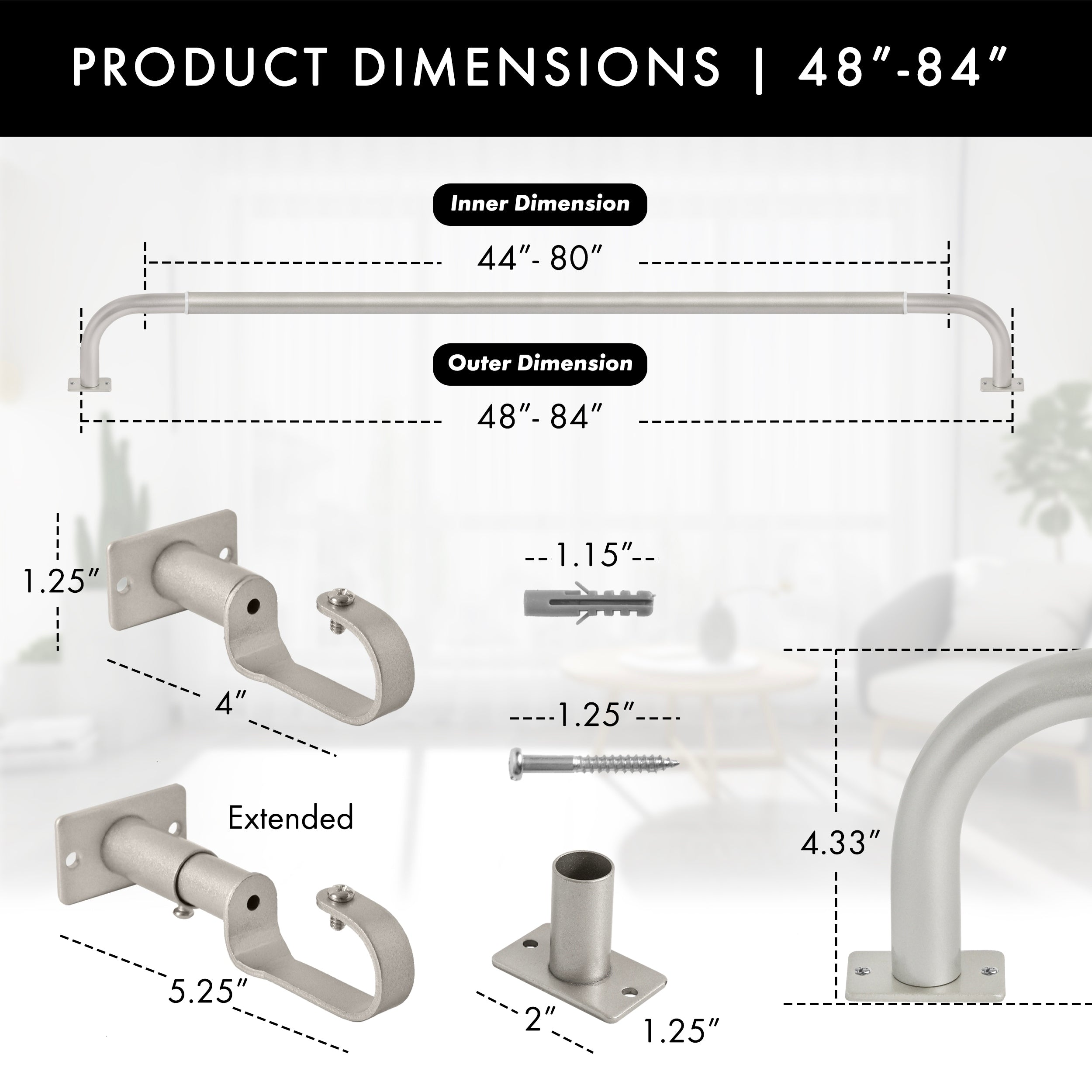 Meriville 1-Inch Diameter Wrap Around Blackout Curtain Rod