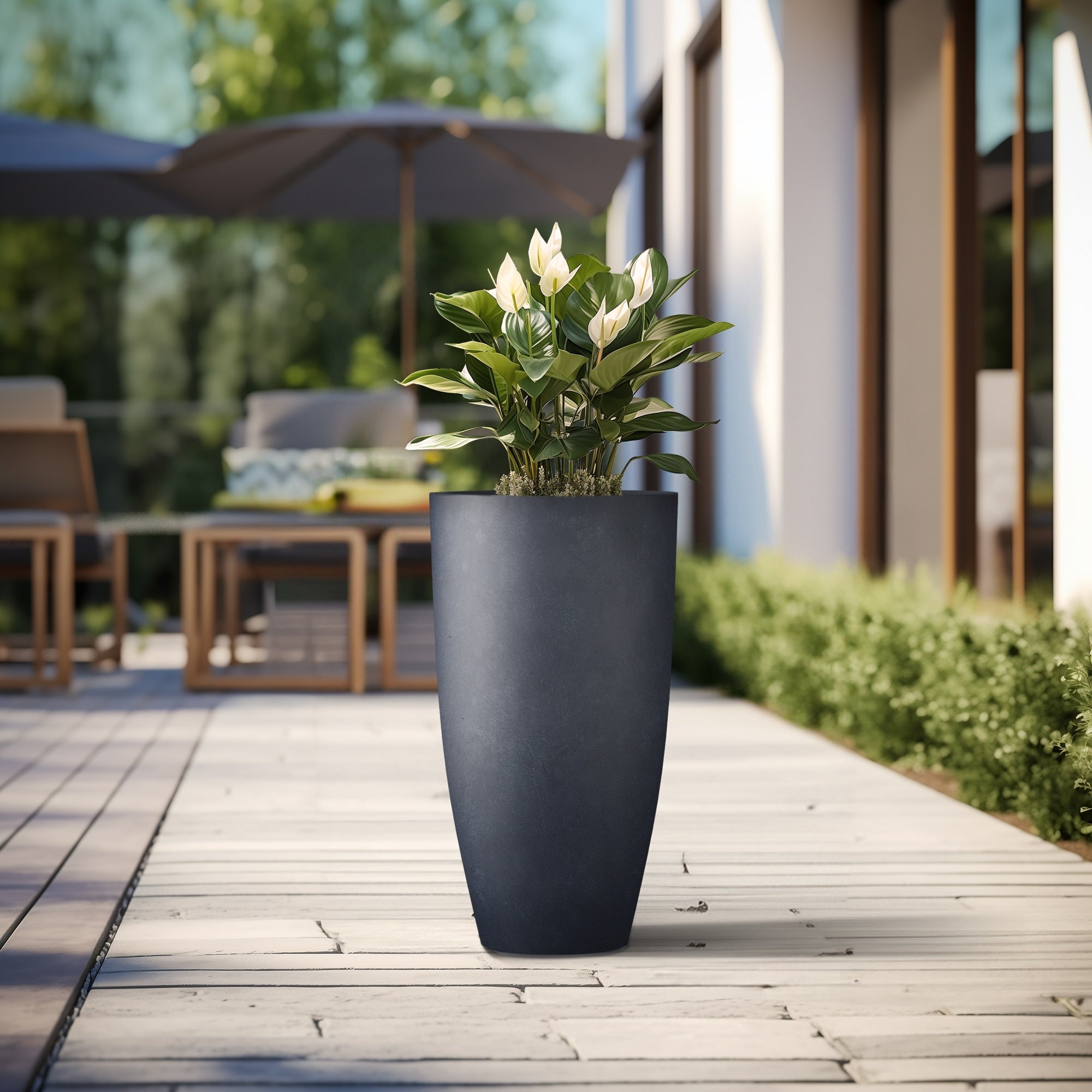 Tall Concrete Round Plant Pots / Large Indoor and Outdoor flower Planters