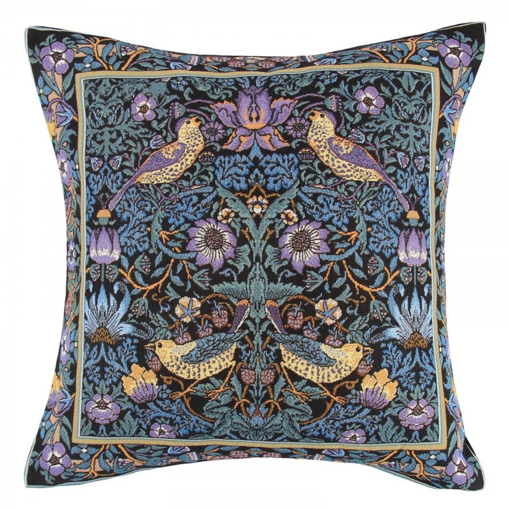 Strawberry Thief by William Morris Tapestry Throw Pillow in Purple