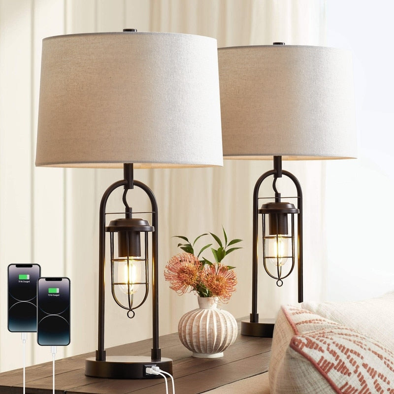 KAWOTI 26inch Dark Bronze Table Lamp with USB Ports, Night Light