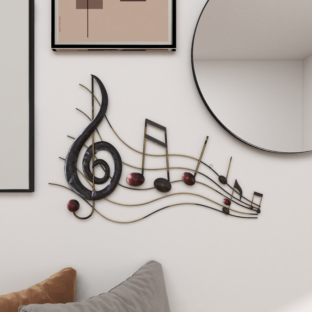 Metal Musical Notes Home Wall Decor with Gold Details - Brown - Roche River Decor