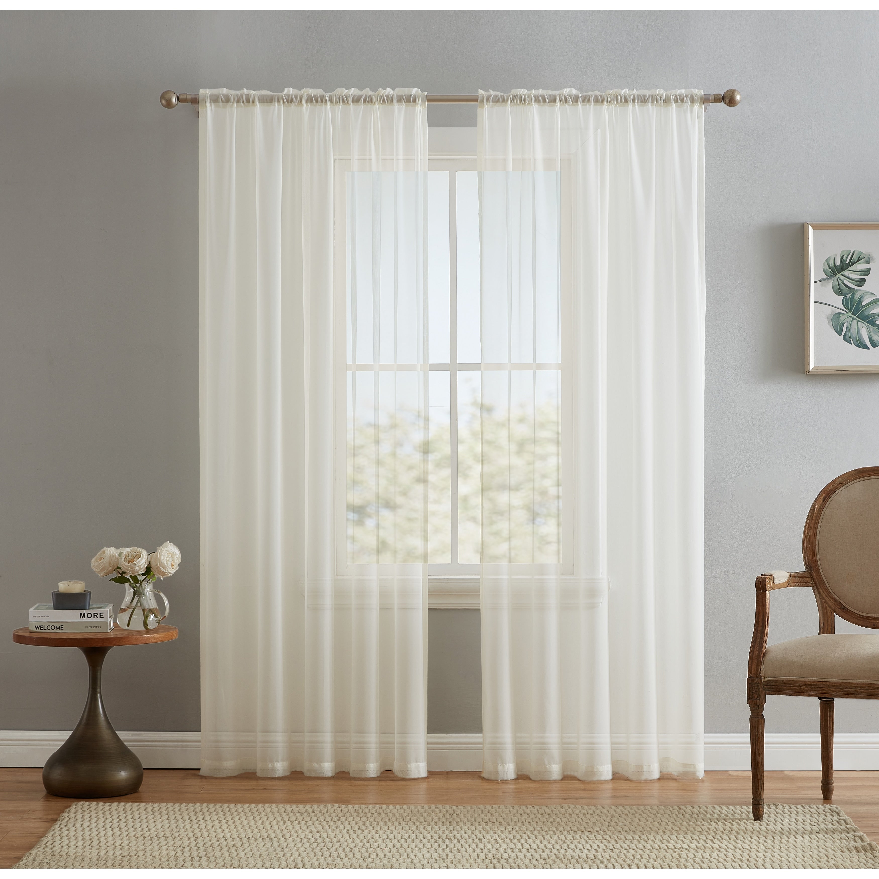 HLC.me Sheer Voile Window Treatment Rod Pocket Curtain Panels for Bedroom, Living Room, Kitchen - Set of 2 panels