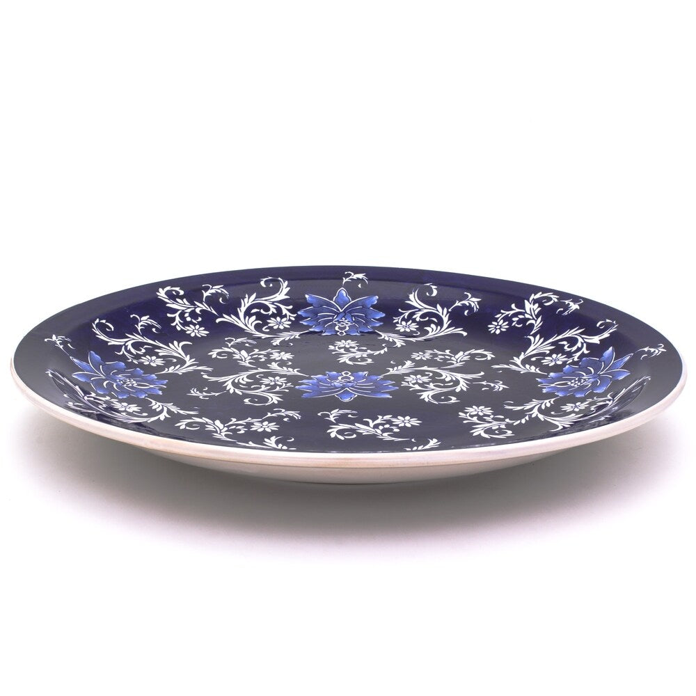 Euro Ceramica Blue Garden Ceramic 18 Decorative Plate with Stand - 18 in. x 18 in. x 2.5 in.