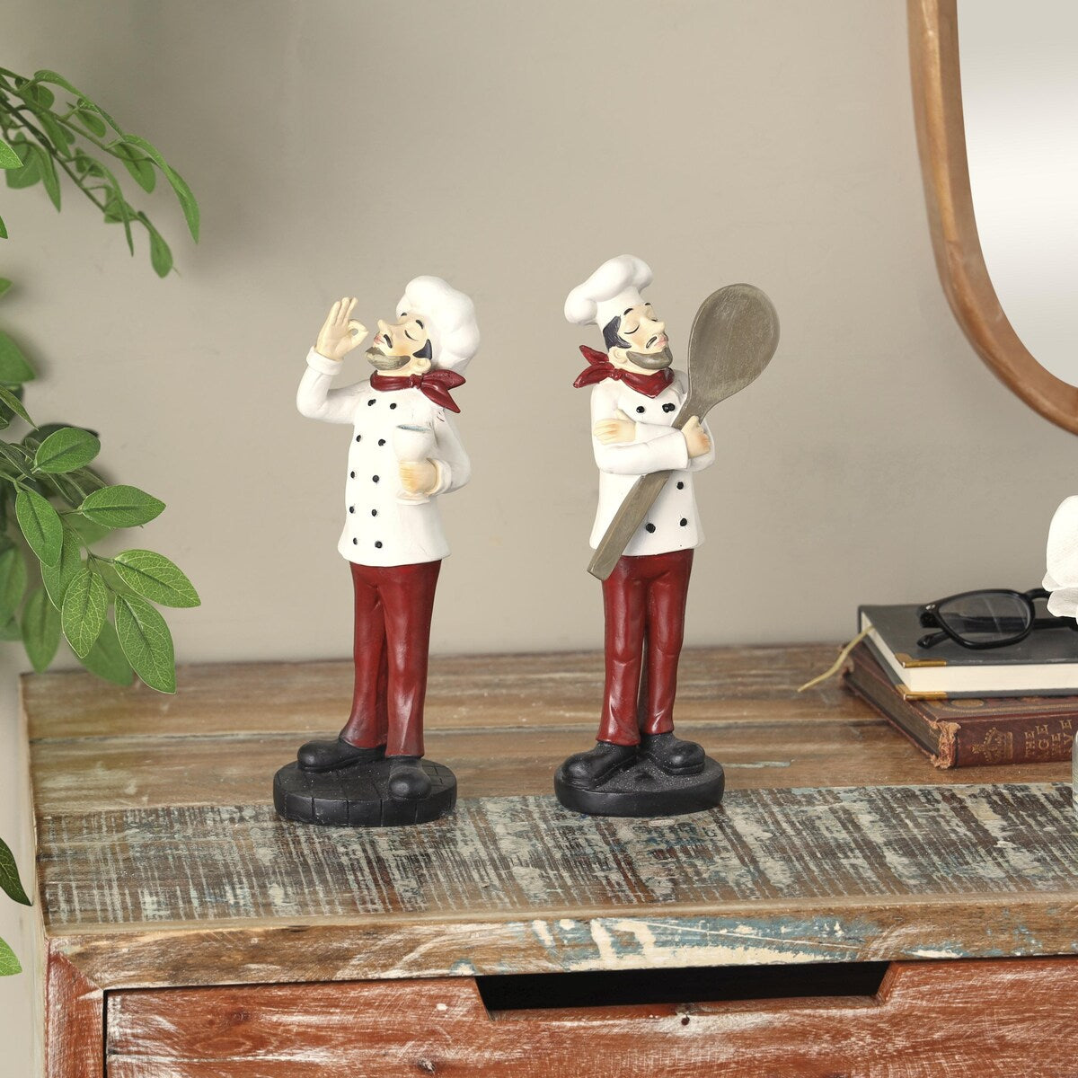 Polystone Chef Decorative Sculpture - Set of 2 Multi Colored - Roche River Decor