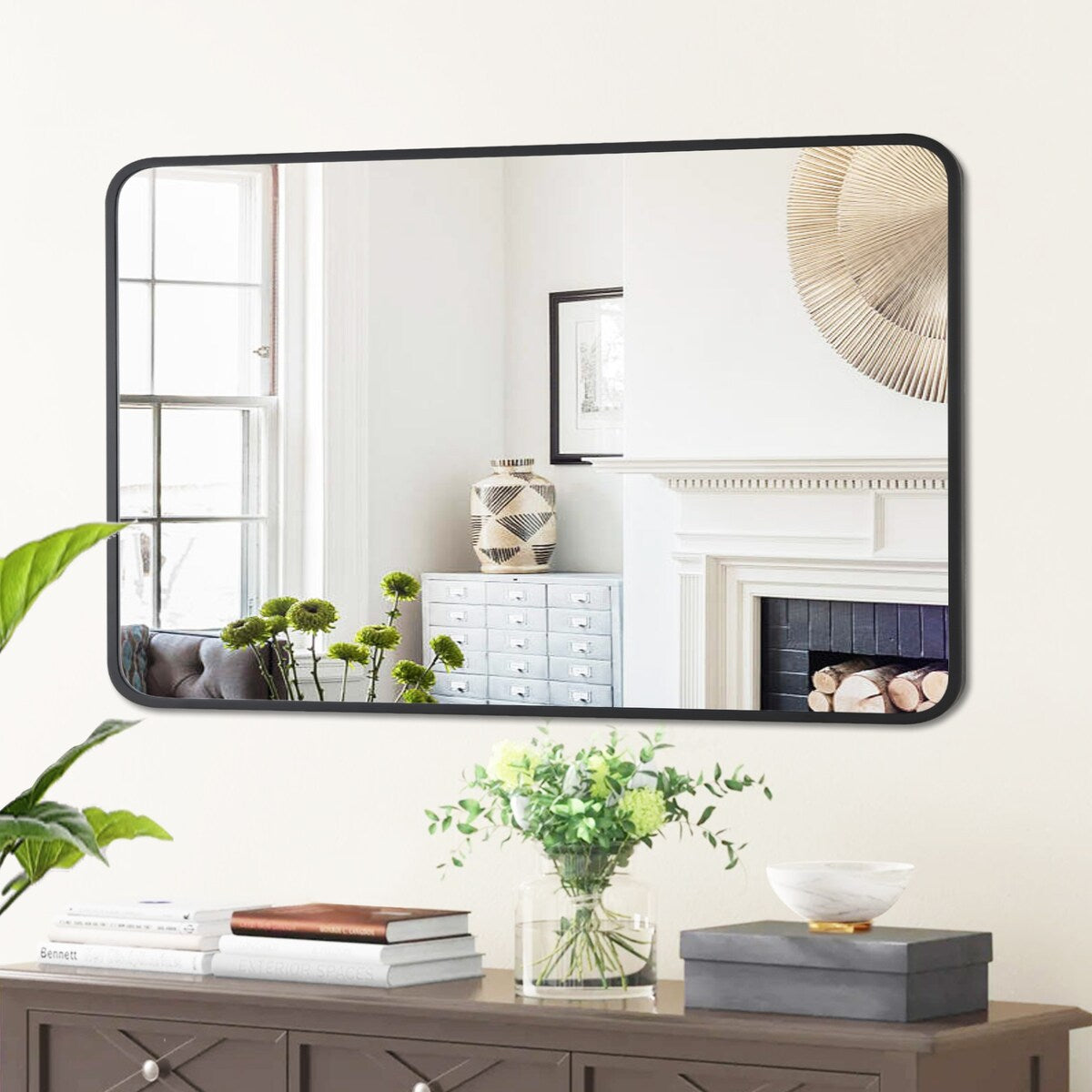 Rounded Rectangular Metal Framed Bathroom Vanity Mirror