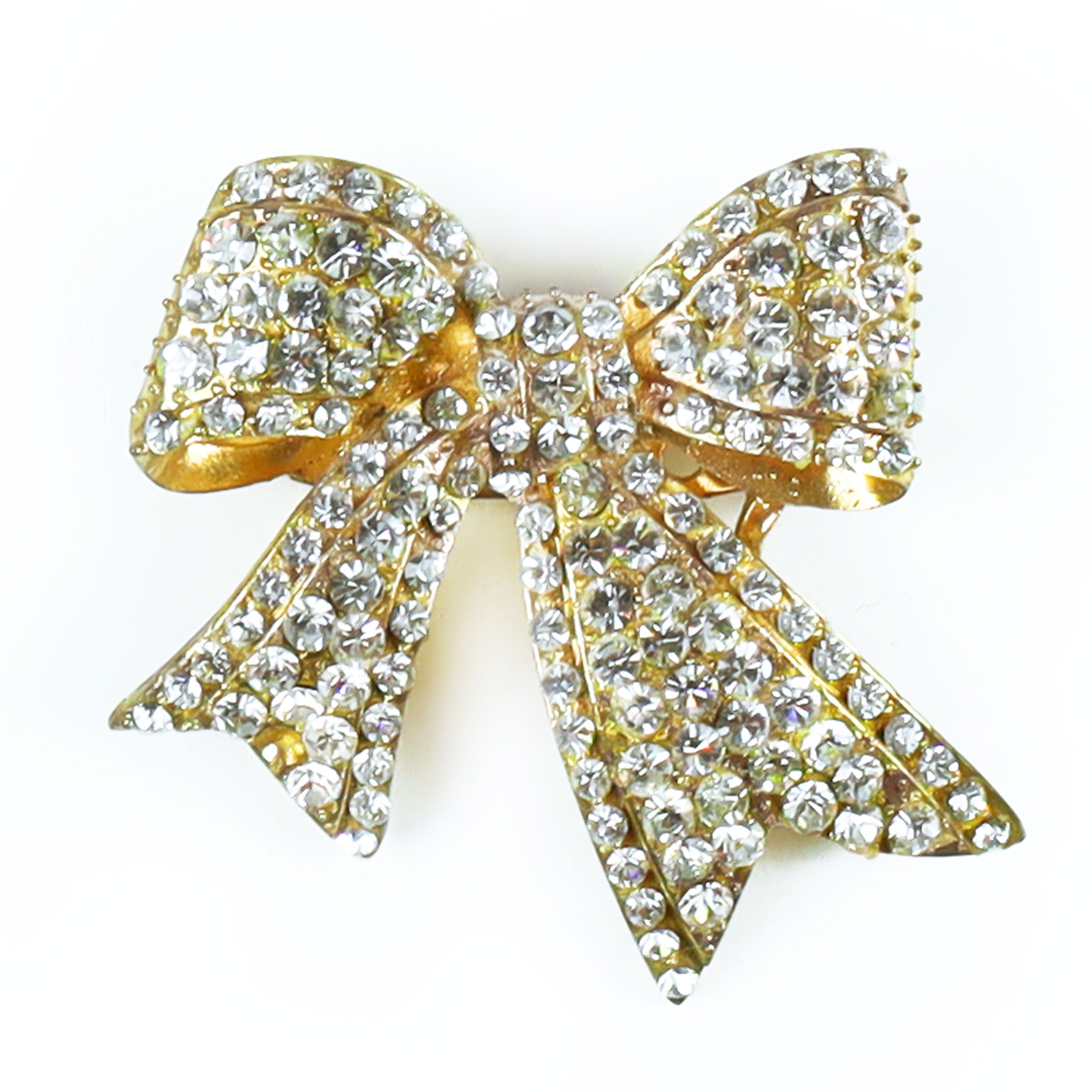 Set of 2 Ribbon Bow Crystal Rhinestone Brooch Pin Decorative Accent Piece 2in - 2 H x 2 W x 0.5 DP - 2 H x 2 W x 0.5 DP