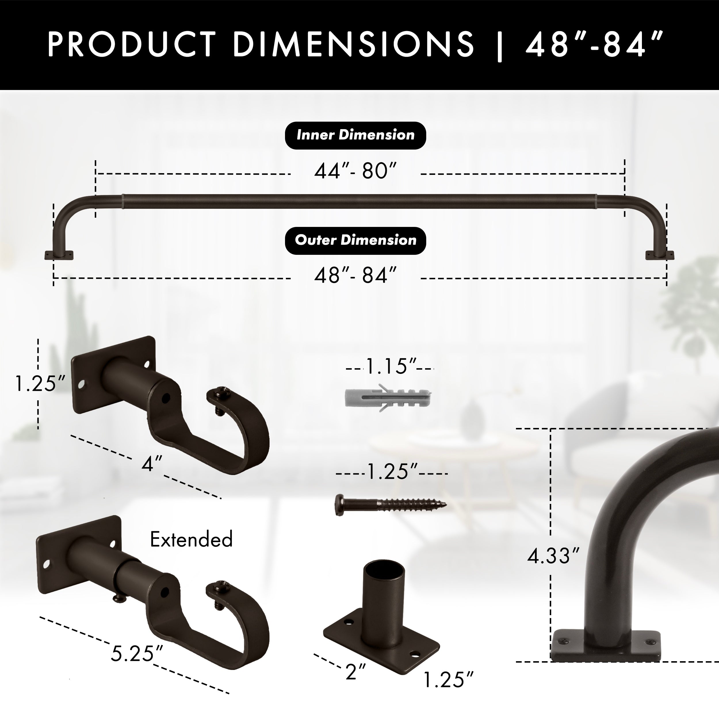 Meriville 1-Inch Diameter Wrap Around Blackout Curtain Rod