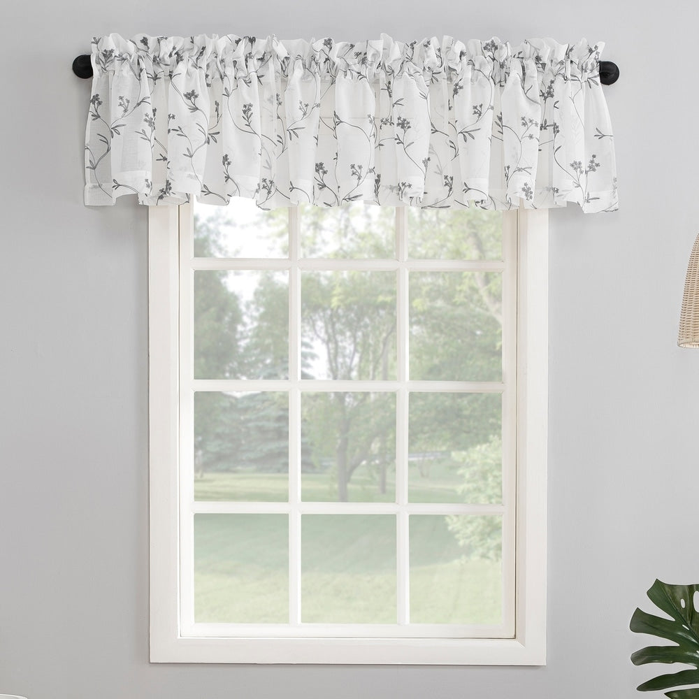 No. 918 Delia Embroidered Floral Sheer Rod Pocket Curtain Valance