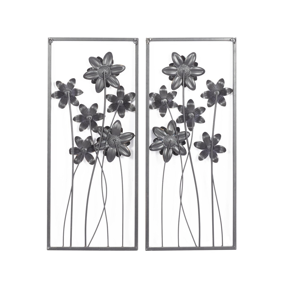 Metal Floral Home Wall Decor with Black Frames and Gold Accents - Set of 2 Teal - Roche River Decor