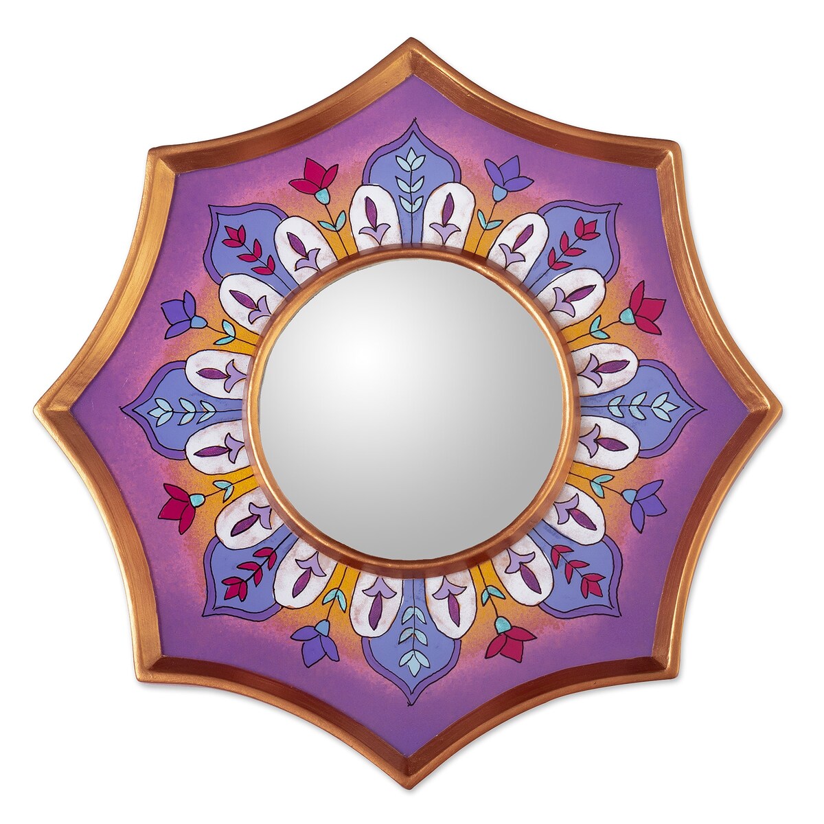 Novica Handmade Lilac Star Reverse Painted Glass Mirror