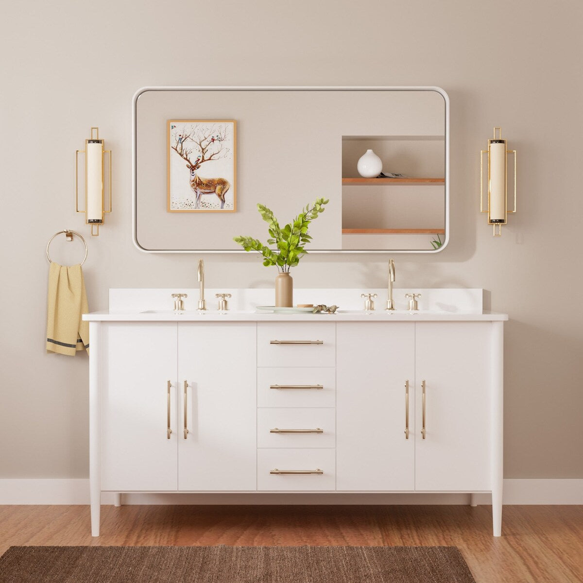 TETOTE Modern Metal Frame Wall Mounted Bathroom Vanity Mirror