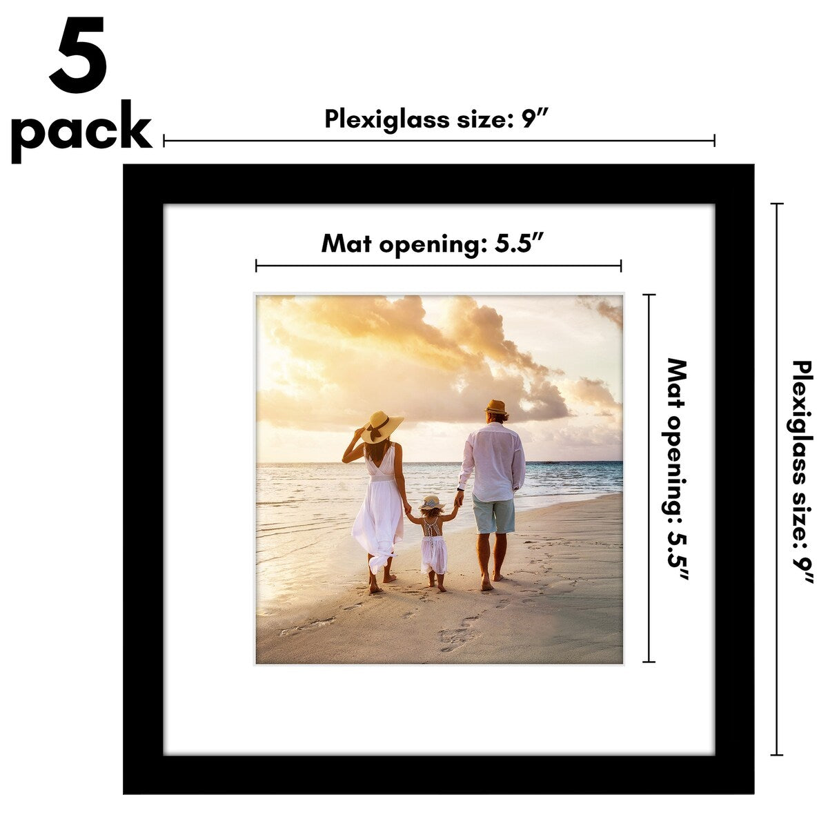 Americanflat 5 Pack of Picture Frames with Mat - Plexiglass Cover