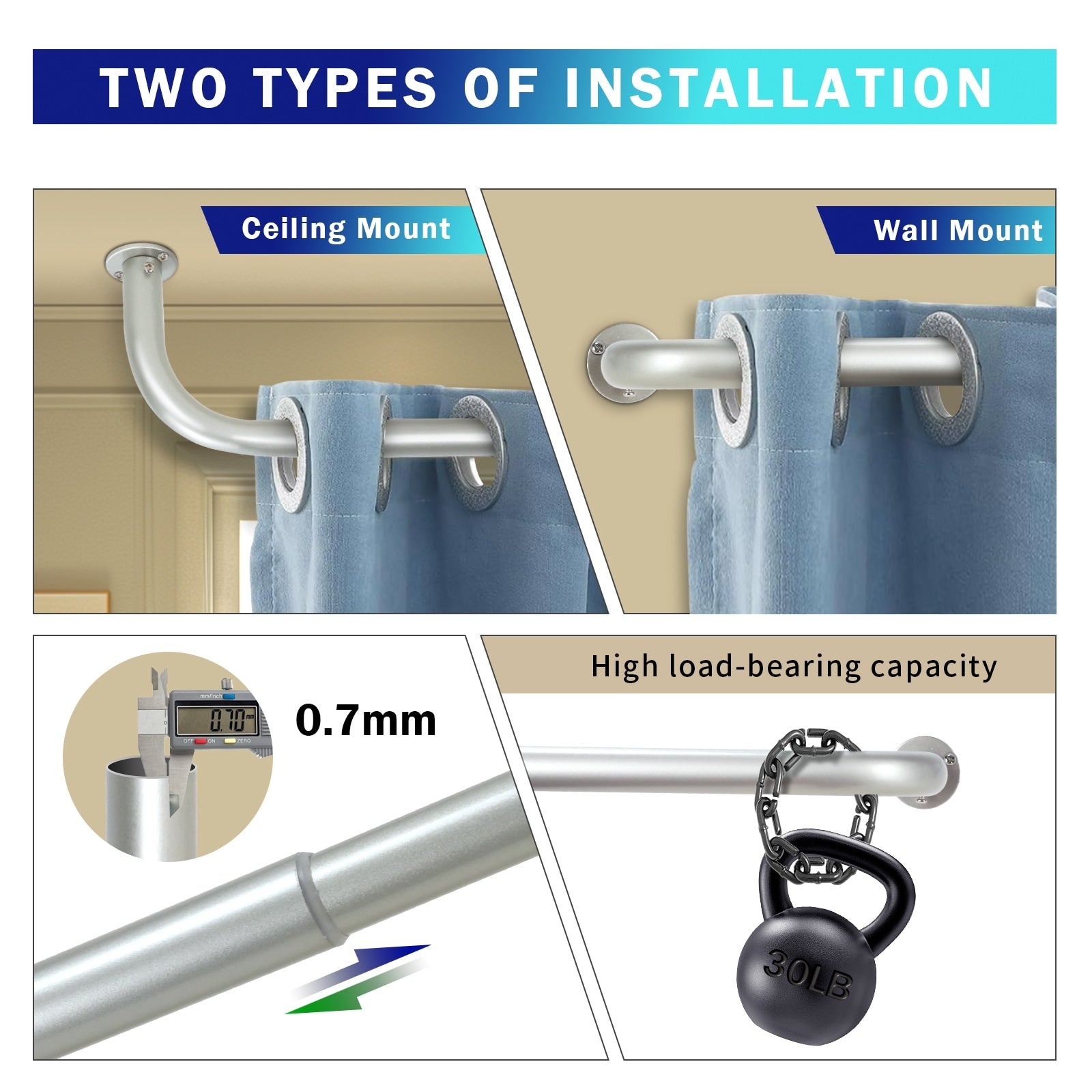 Energy-saving Wraparound Adjustable French Blackout Curtain Rod Set