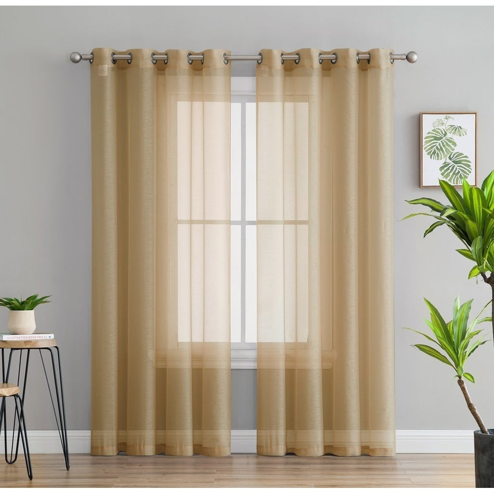 HLC.me 2 Piece Semi Sheer Voile Window Curtain Drapes Grommet Top Panels Bedroom, Living Room - Set of 2 panels