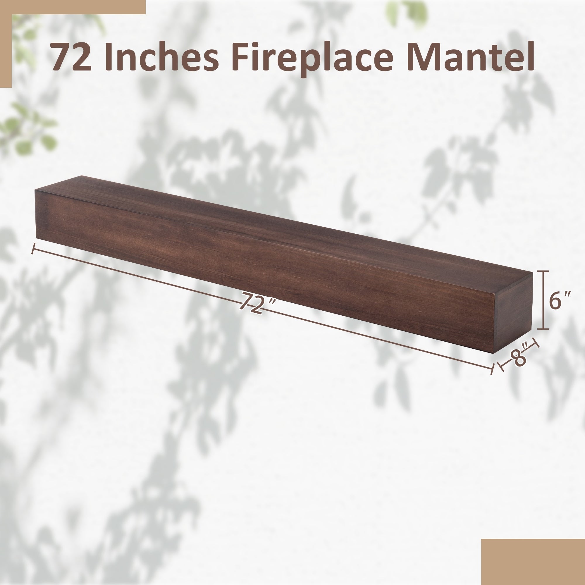 Solid Pine Wall Mounted 72-inch Fireplace Mantel Floating Shelf Brown