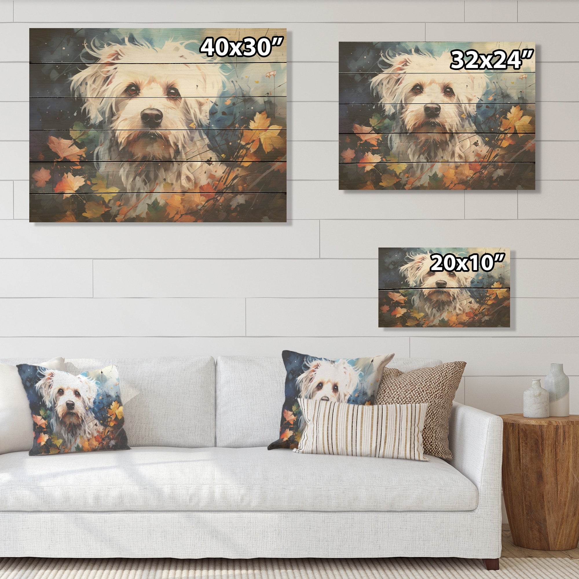 Designart Popart Maltese Magic Dog Wood Wall Decor - Modern White Wood Panel On Natural Pine Wood