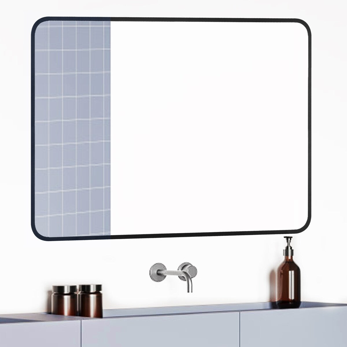 Rounded Rectangular Metal Framed Bathroom Vanity Mirror